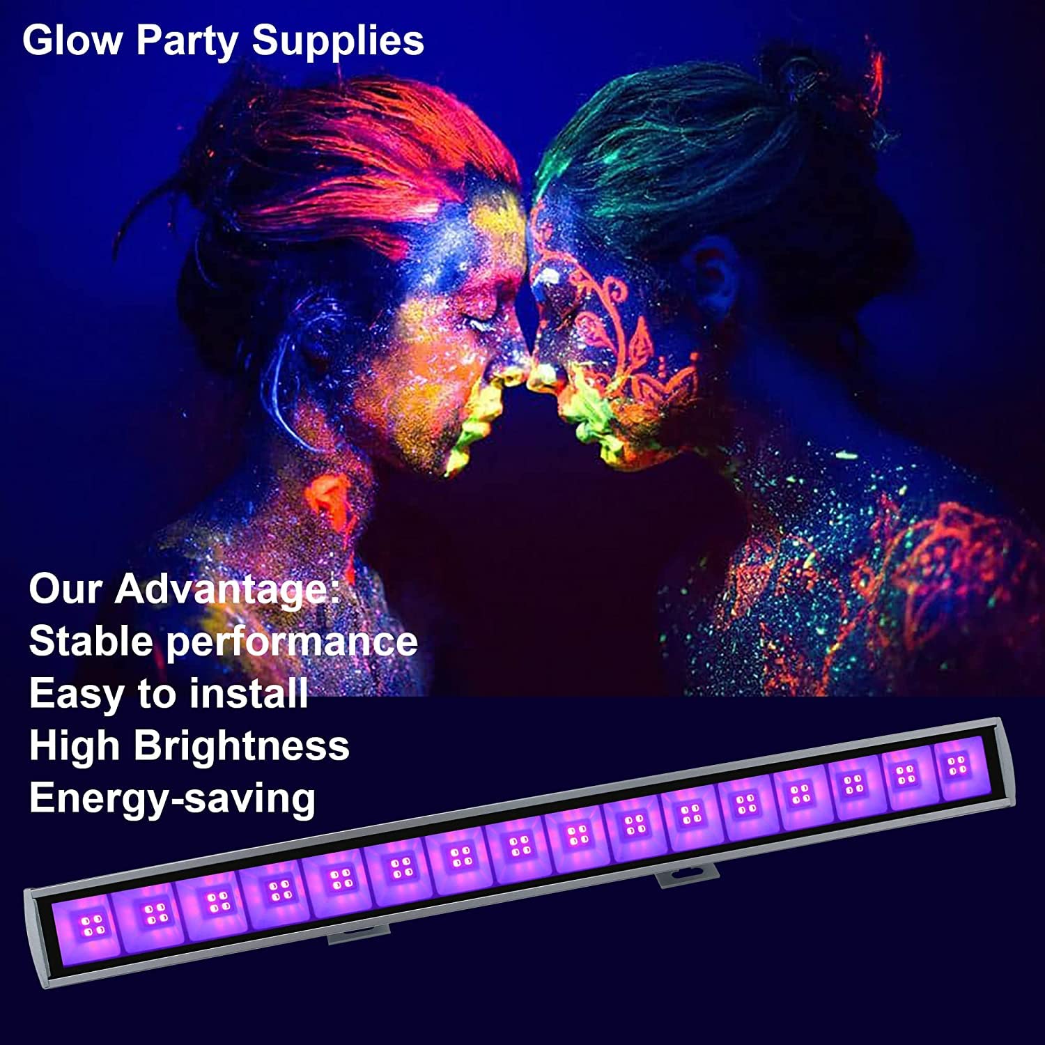 Eleganted 2 Pezzi 36W LED Luce Nera,385-400nm UV Luce Barra a LED Faretto IP66 Lampada Ultravioletta con 1,5m Spina,Proiettore UV con ON/OFF per DJ Discoteca Bar Festa Matrimonio Compleanni Concerti