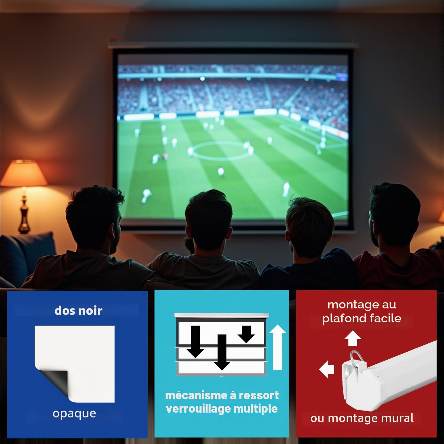 SlenderLine EcoSmart – Écran de Projection Manuel déroulant 220 x 220 cm | 122 Pouces | Largeur Totale: 227cm | Optimal pour projecteurs Smart et Mini | Home cinéma | Montage Plafond ou Mur