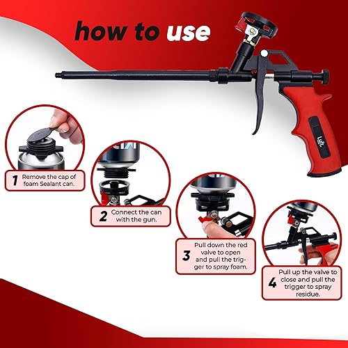 Miniatura 4 de Paquete de 4 Pistolas Profesionales de Espuma Expansiva en Aerosol Luft (4 Pistolas + 36 Puntas y Herramientas) Aplicador Aislante de PU Cuerpo