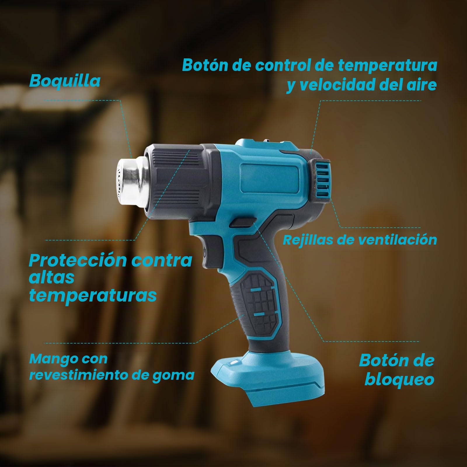 Batería de pistola de aire caliente para Makita 18V, soplador de aire caliente con pantalla LCD y 5 boquillas, 2 ajustes de temperatura, máx. 550 °C para manualidades, tubos retráctiles, resina