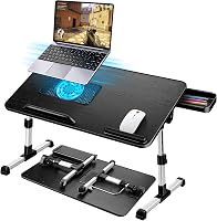 AirOpen Állítható Laptop Asztal Ágyhoz, Hűtővel és Fiókkal, Összecsukható 53x30cm Fekete 1