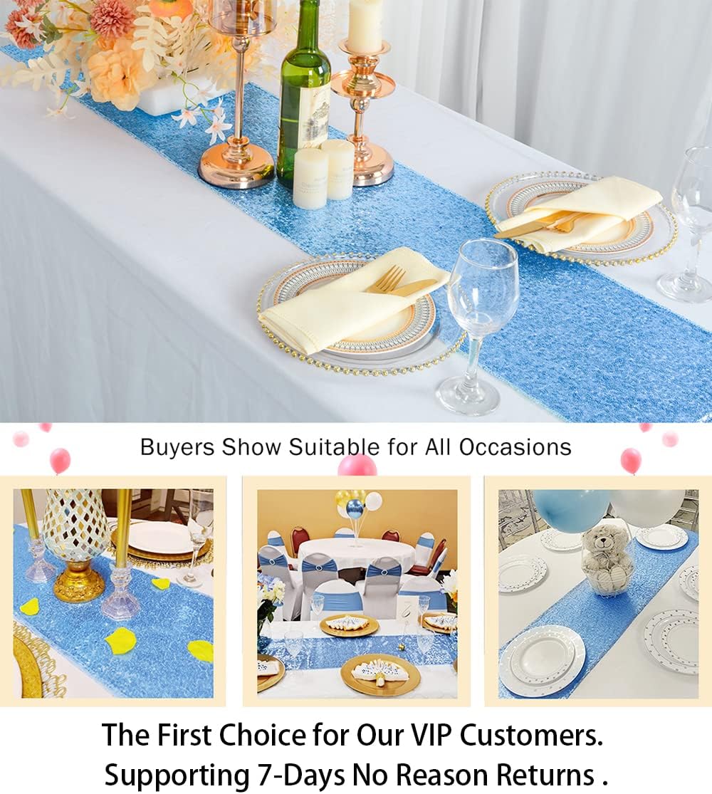 ShinyBeauty Baby Blue Table Runner 13''x108'' Sequin Table Runner Light Blue Table Runner Kitchen Table Runner 108 Inches Long Glitter Linen Table Runner for Party Thanksgiving Baby Shower