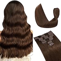 Vista 23 de Extensiones de cabello con clip, cabello humano Remy, extensiones de cabello largo lacio de una pieza con 5 clips, con gancho para colgar