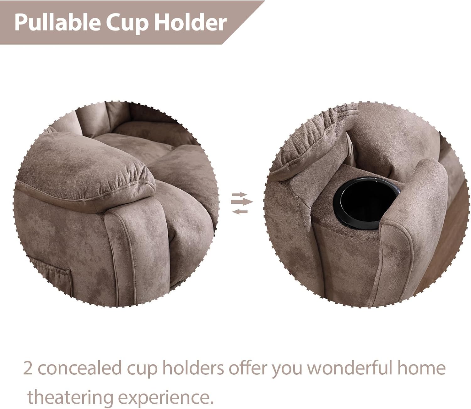 EBELLO Loveseat Recliner Sofa for Living Room, Extra Wide Modern Overstuffed 2 Seat Reclining Manual Sofa Chair, Daul Recliner with Hidden Armrest Cup Holders, Breathable Fabric, Light Brown(Loveseat)