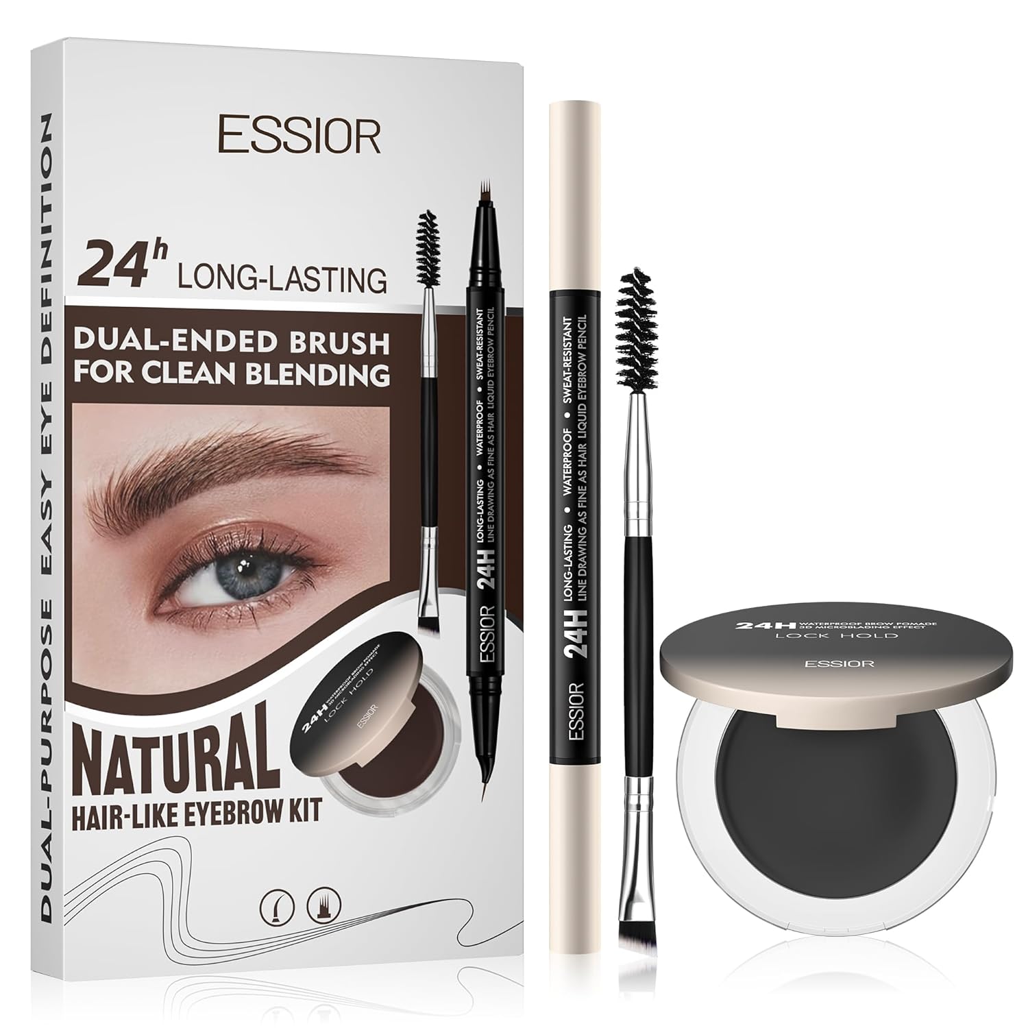 2-in-1 Dual Ended Microblading Eyebrow Pen & Eyebrow Pomade,Waterproof Curved Eyebrow Pen & Precise 15°Tip for Natural Hair-Like Brows Makeup,Perfect Make up,Last 24Hrs.