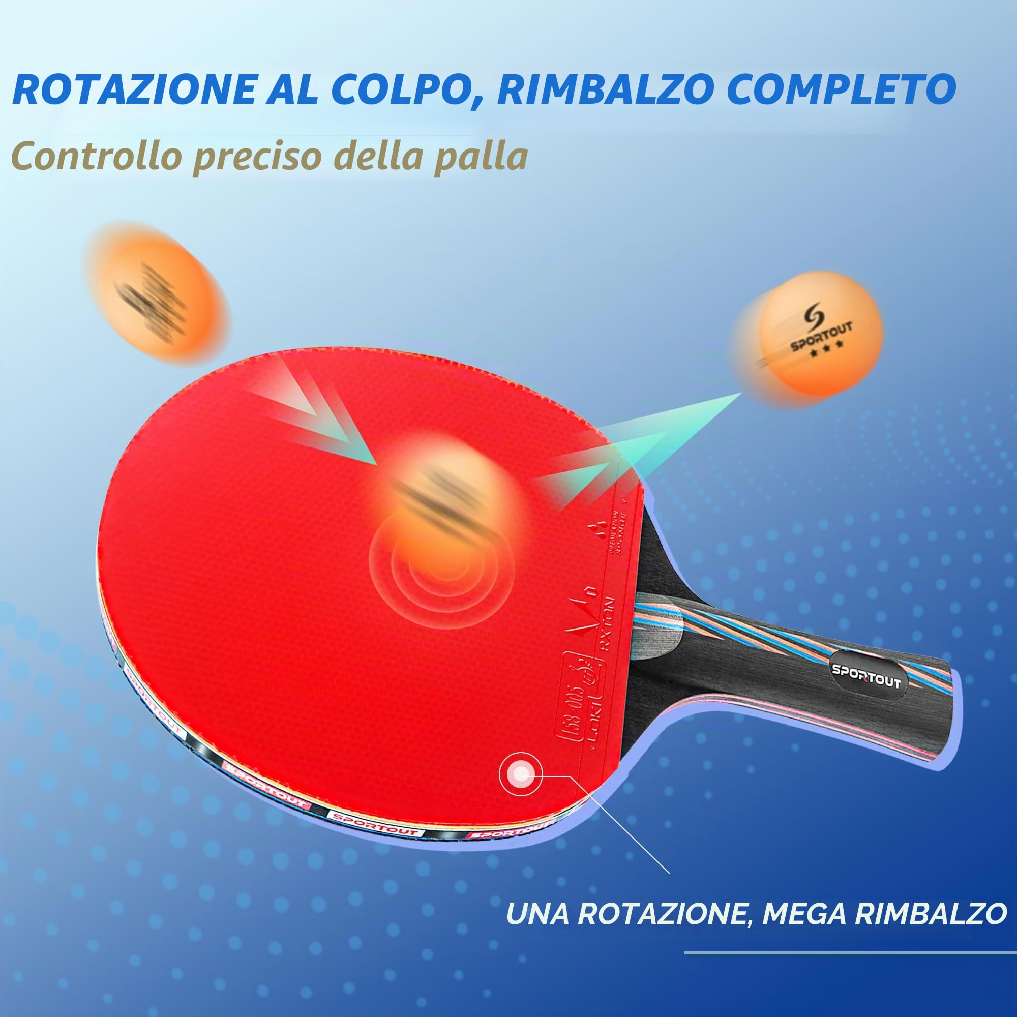 Sportout Racchette Ping Pong - 7 Strati, ITTF Approva la Gomma Racchetta da ping pong, Spugna 2mm Racchetta da Ping Pong Professionale per Allenamento e Competizione Insieme a Custodia