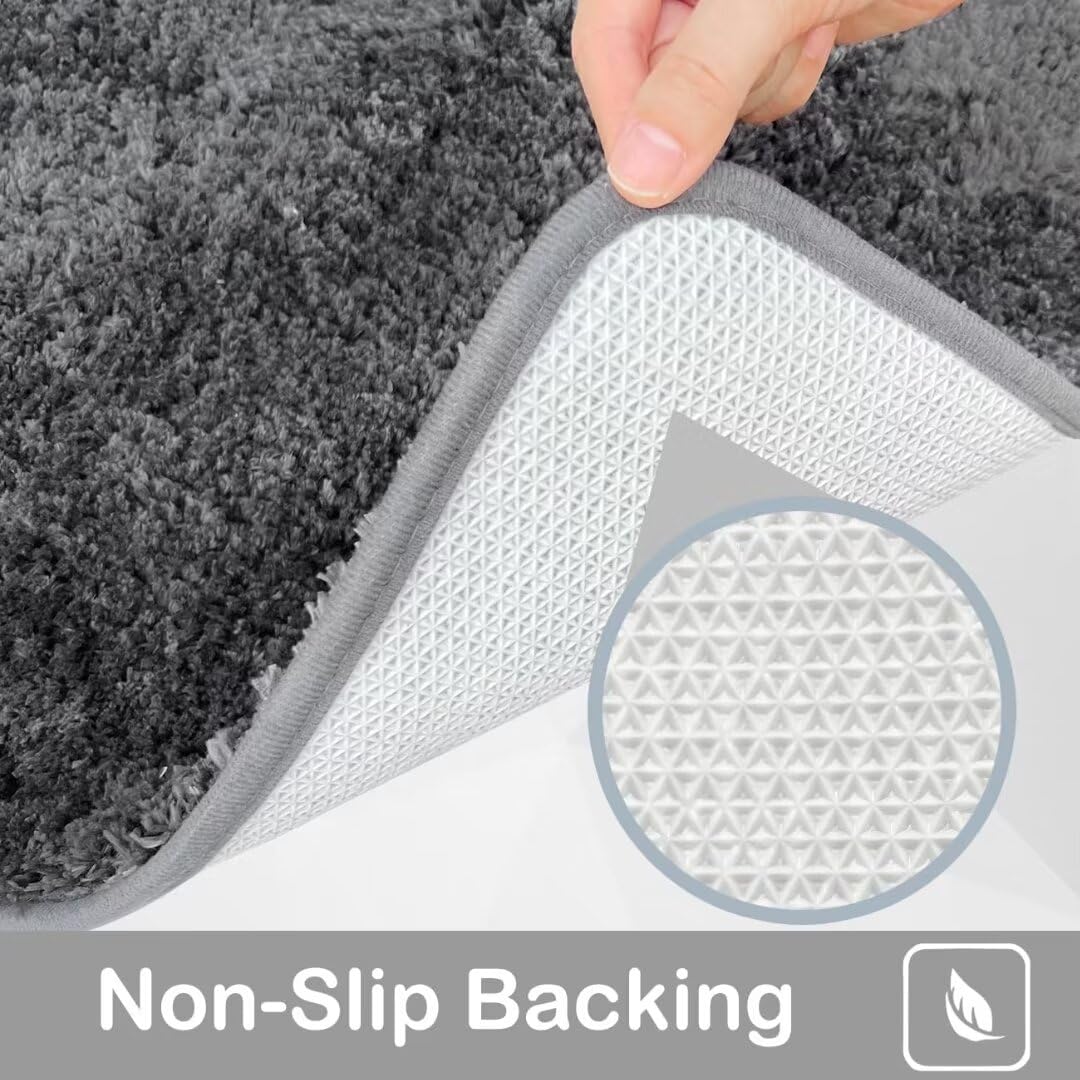 Set di 2 tappetini da bagno antiscivolo in microfibra, ultra morbidi, assorbenti, per bagno e doccia, lavabili (grigio scuro, 40 x 60 cm e 50 x 80 cm)