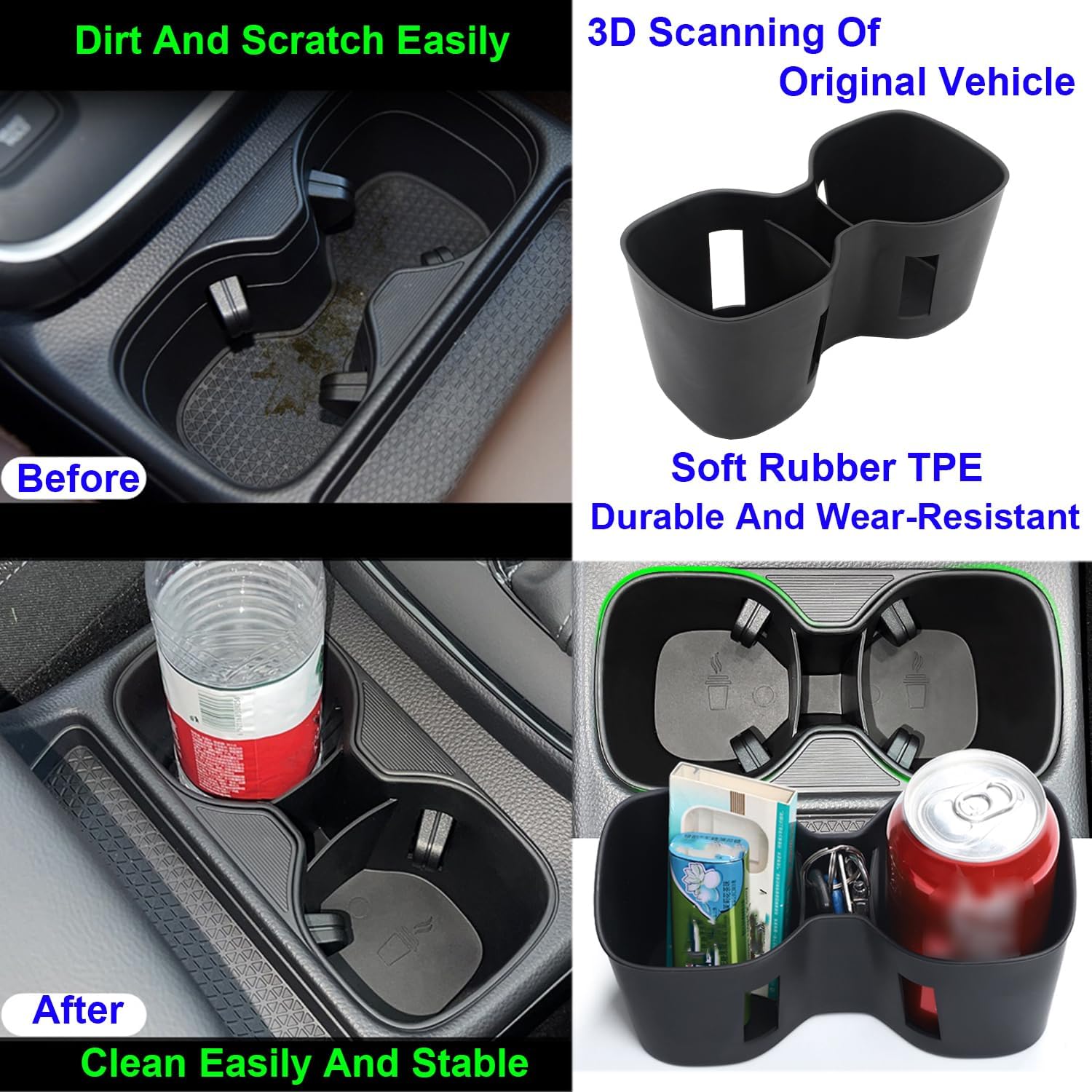 Cup Holder Insert Center Console Organizer Tray 4PCS Fit for Honda CRV Accessories 2025 2024 2023 CR-V LX, EX, EX-L, Sport, Sport-L Hybrid, Sport Touring Hybrid Interior Accessories