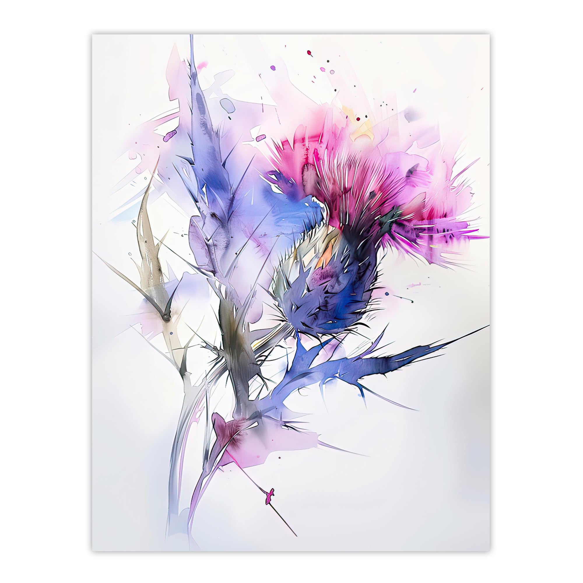 Artery8 Unframed 12X16" Thistle Flower Violet Pink Green Soft Watercolour Living Room Unframed Wall Art Print Poster Home Decor Premium
