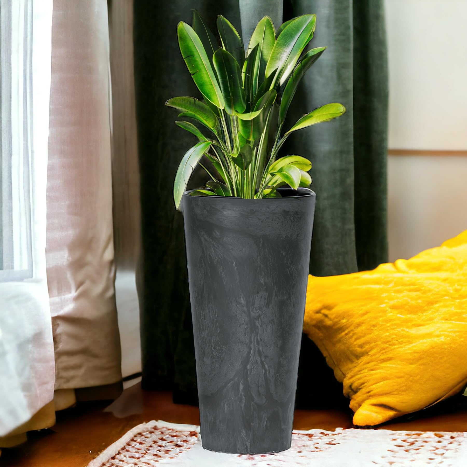 MELTOM Pflanzkübel Slim Blumenkübel Betoneffekt aus Kunststoff MIT Behälter (Anthrazit, XXL - 76 cm)