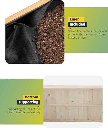 Miniatura 5 de Jardinera elevada de madera elevada para exteriores e interiores, 49 pulgadas de largo x 24 pulgadas de ancho x 29 pulgadas de alto para patio y