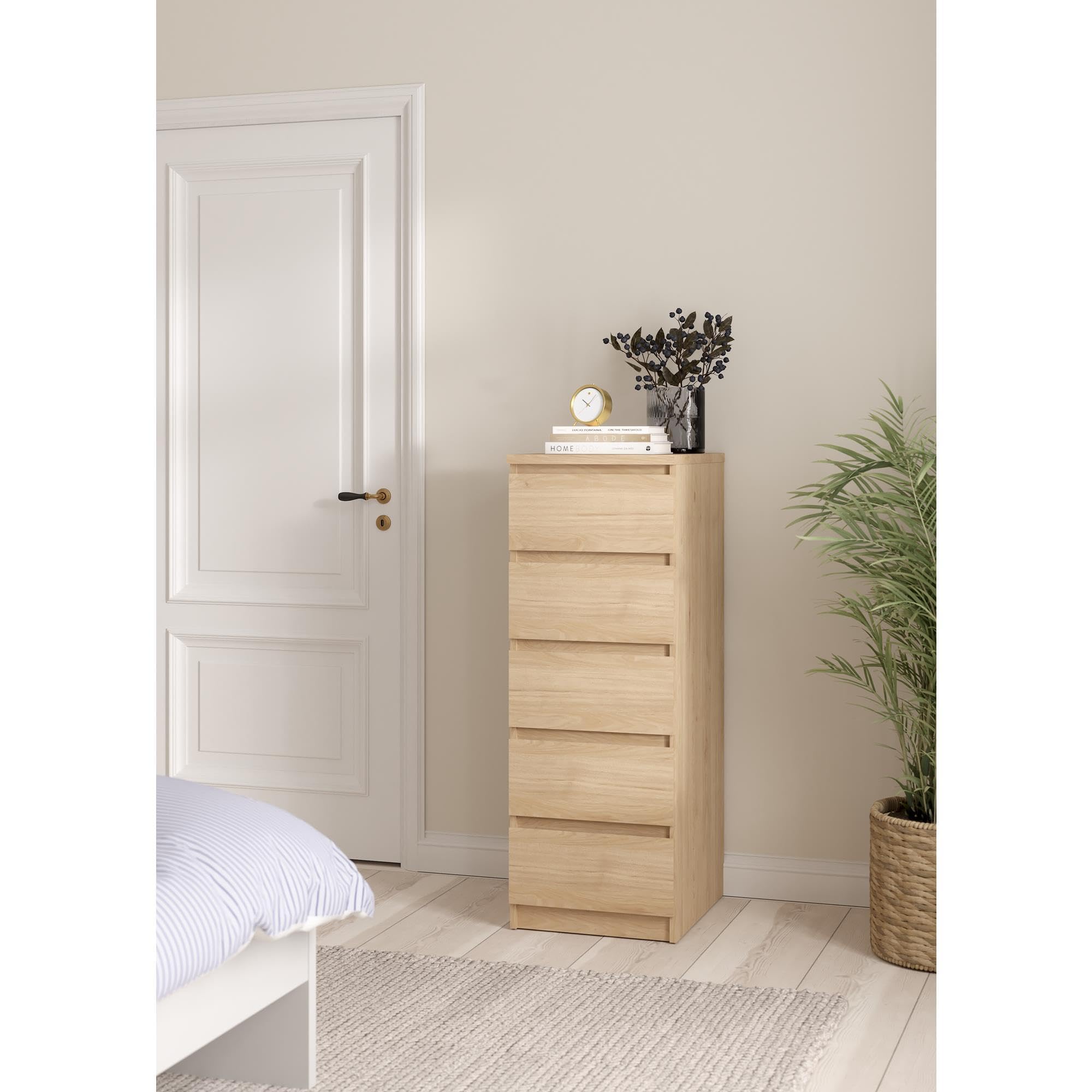 Cómoda, Cajonera Dormitorio SIL Oak con 5 Cajones, Color Jackson Hickory, 41 x 50 x 112 cm
