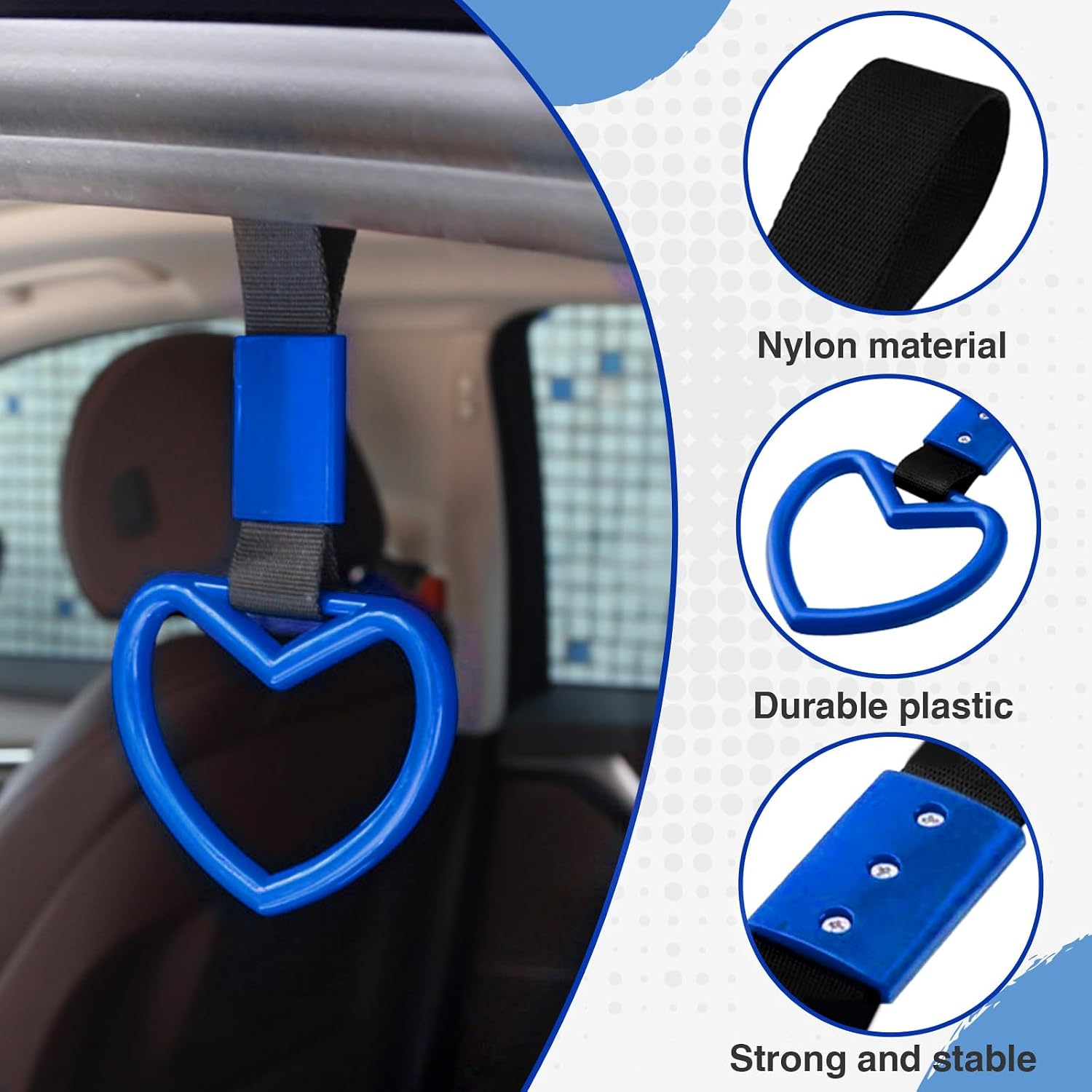 2PCS Heart Shaped Car Handle Straps, Rear Bumper Warning Keychain Ring for Car Exterior Accessories (Blue) image 3