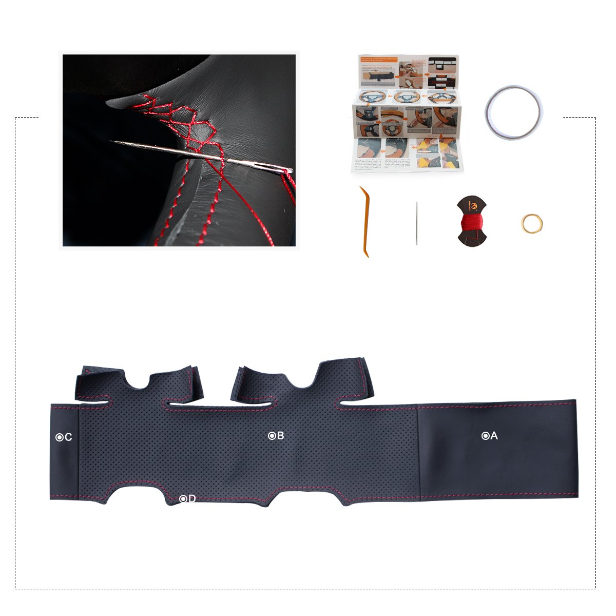 MEWANT Funda de Volante a Medida para Coser Mercedes-Benz Viano | W639 Viano 2006-2011 / Vito 2010-2015 / Crafter 2006-2016 negro cuero coche Cuero Microfibra Transpirable Duradero