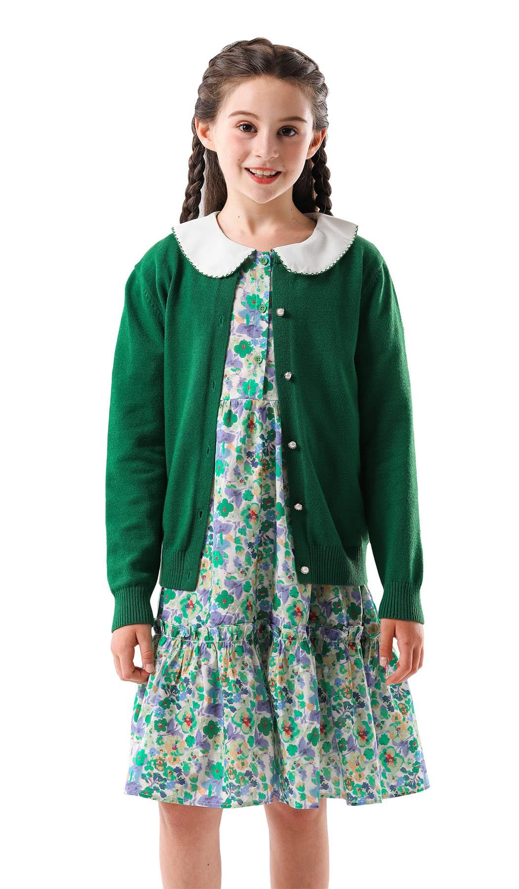 SMILING PINKER Cárdigan para Niñas de Cuello Redondo Básica Suéter Punto Sólido con Botones Primavera Otoño