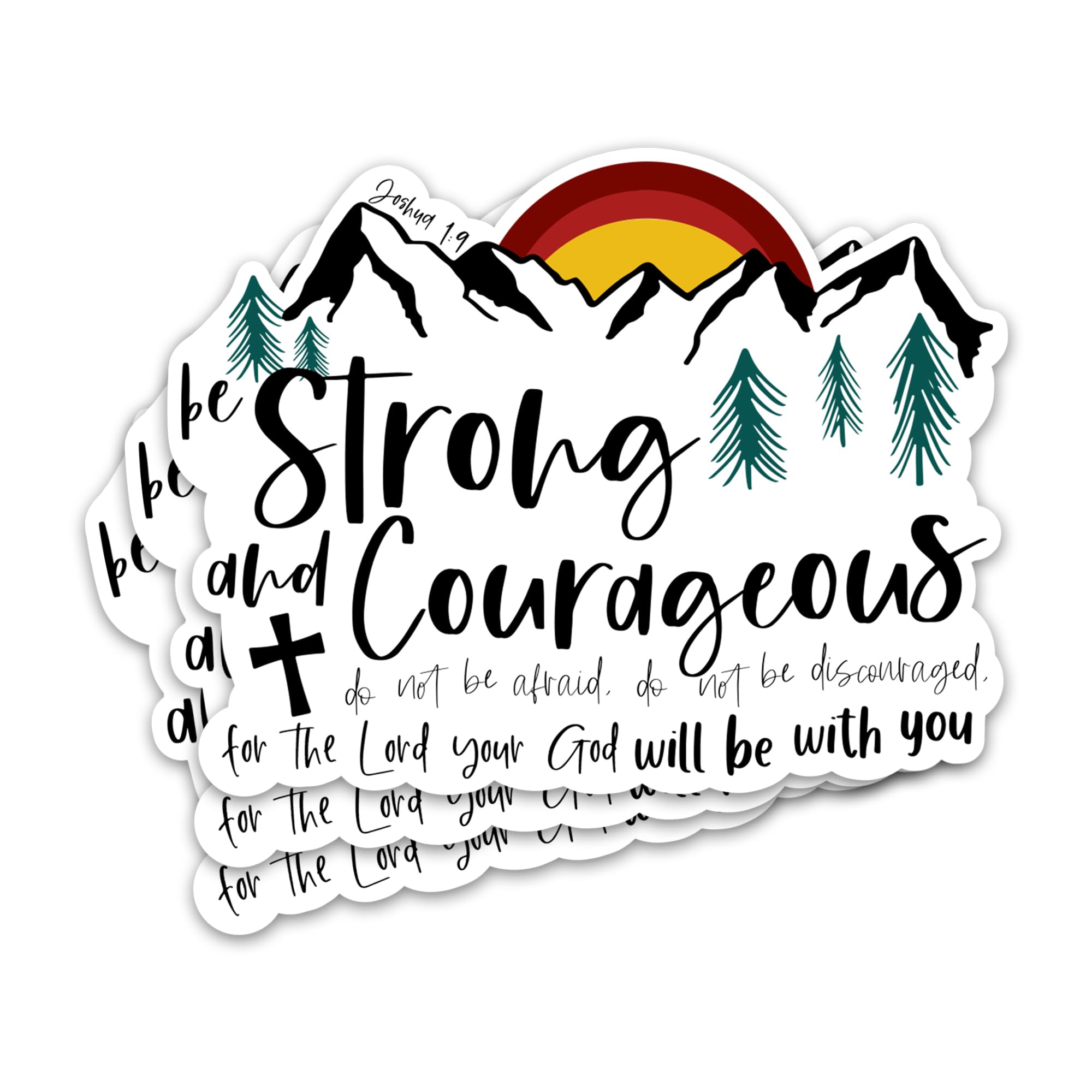 3PCs Strong and Courageous Joshua 1:9 Bible Verse Quotes Sticker, Christian Faith Jesus Worship Stickers God Religious Scripture Waterproof Vinyl