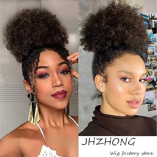 Miniatura 5 de JHZHONG Cola de caballo afro con cordón para mujeres negras, pelo sintético de alta calidad, moño afro con cordón para mujeres y niñas (grande, 1
