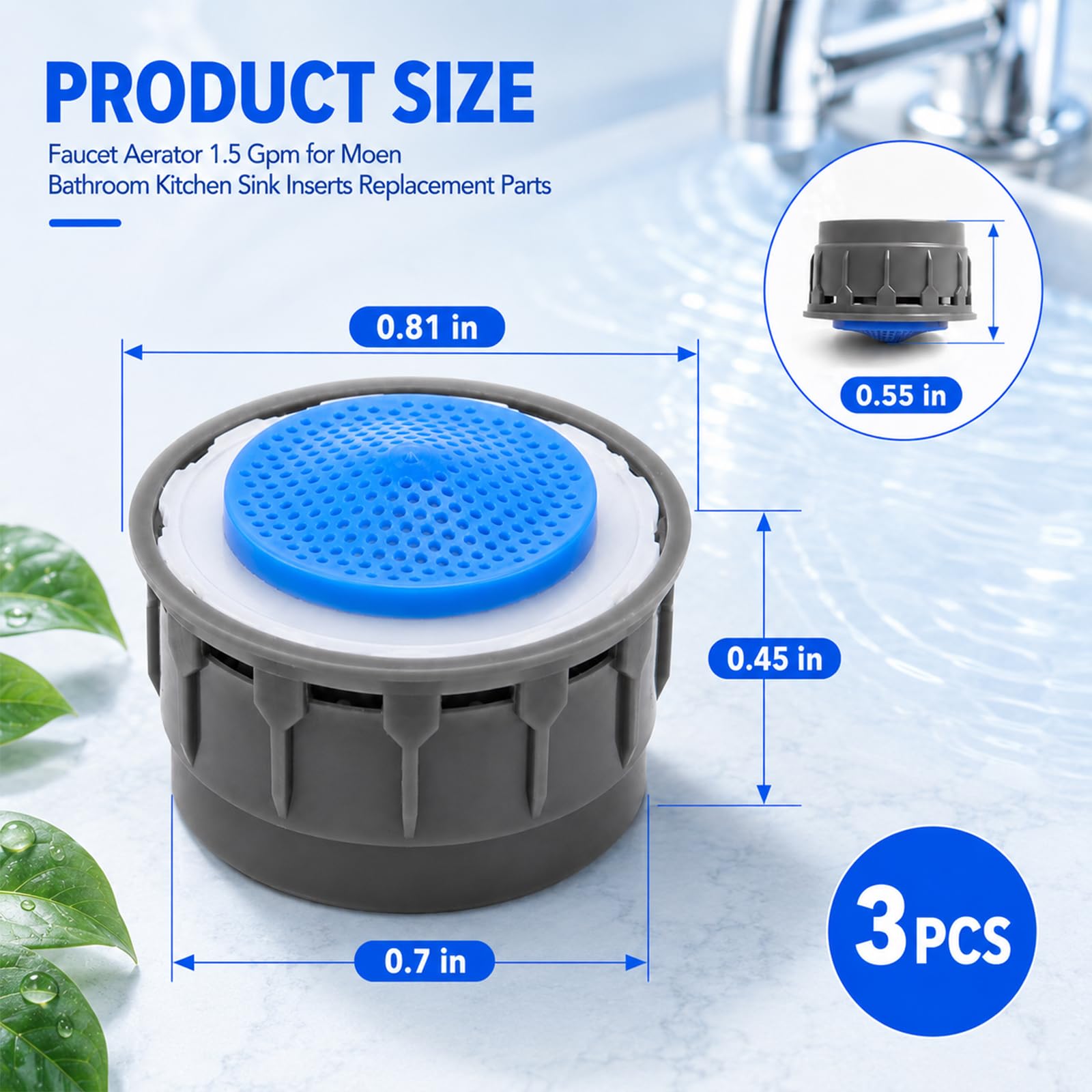 Paquete de 3 aireadores de grifo, aireador de grifo 116711 de 1.5 Gpm para Moen Baño Cocina Insertos Piezas de Repuesto Piezas de Repuesto Retrictor de Flujo Inserto Aireadores de Grifo de Repuesto