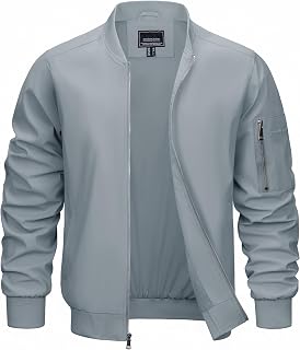 Men's Bomber Jacket Lightweight Spring Fall Casual Windbreaker Full Zip Outwear Coat