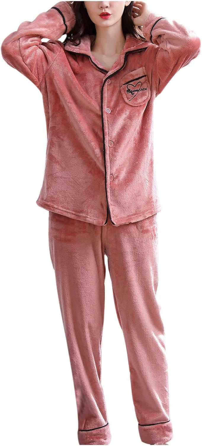 Flannel Pajama Sets for Women Winter Warm Long Sleeve Fleece Pajama Set 2 Piece Soft Cozy Pjs Loungewear