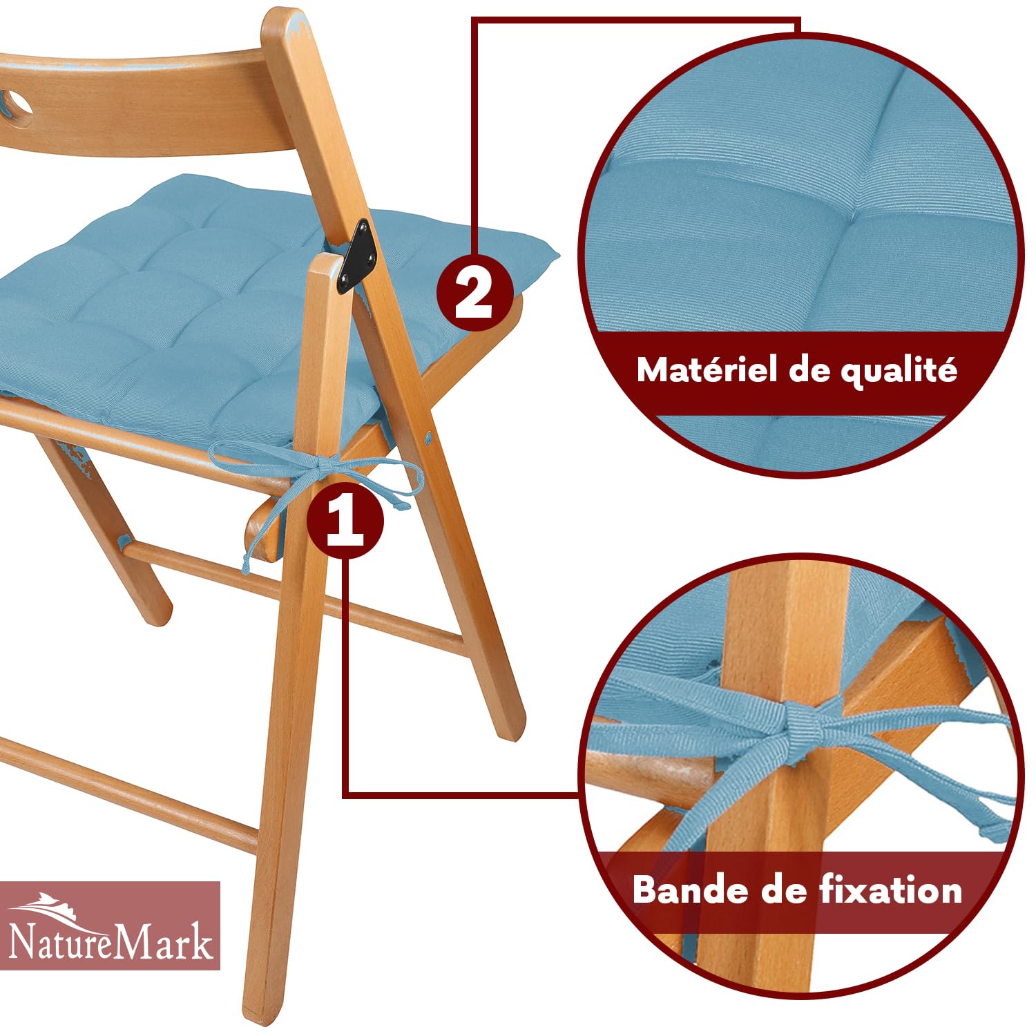 Lot De 4 Coussins De Chaise 40x40cm Avec Rubans - Galette D'Assise Rembourrée Confortable Pour Intérieur Et Extérieur