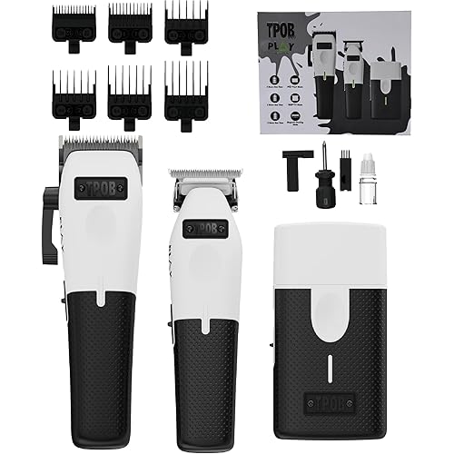 TPOB Play Barber Hair Clippers for Men 7500 RPM with Rubber Grips (White 3 Set)