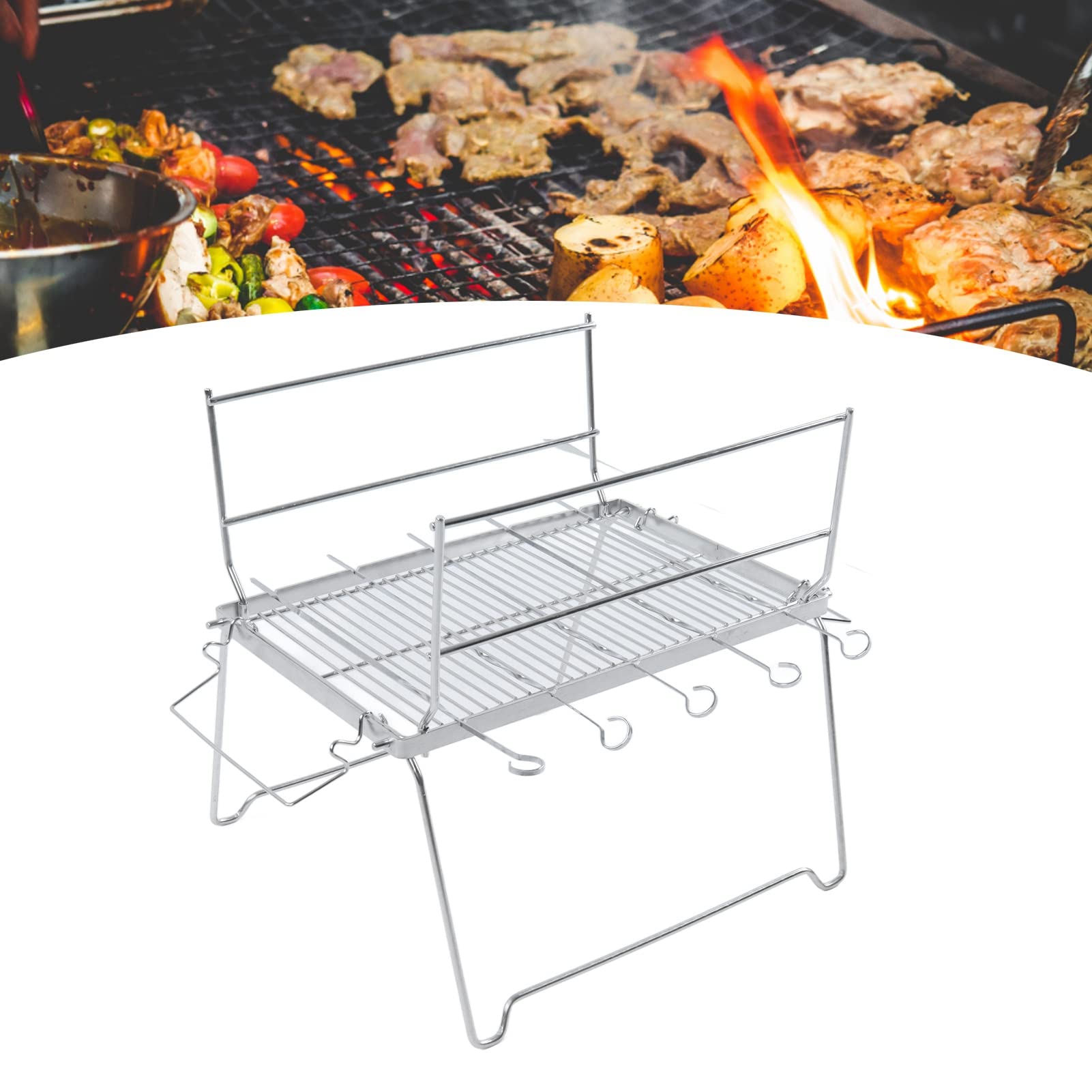 Parrilla de campamento de acero inoxidable, plegable, ligera, portátil, para camping, senderismo, fácil limpieza, parrilla de barbacoa para playa, larga vida útil