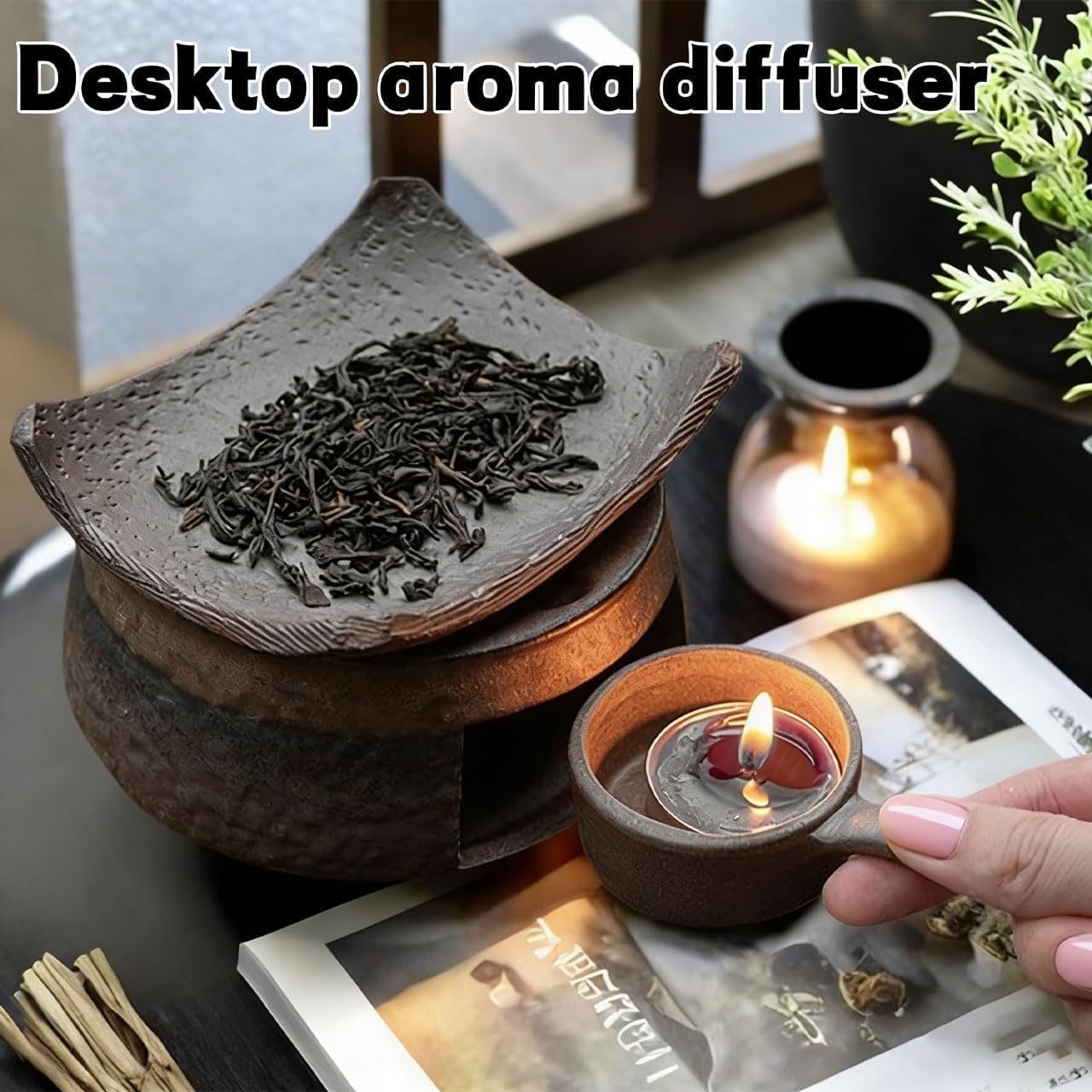 Ceramiczna kominek do olejków eterycznych, 2026 Nowy ręcznie robiony ceramiczny kominek do aromaterapii Cedar Zen do topienia wosku, do zapachów domowych, medytacji, topienia wosku style A