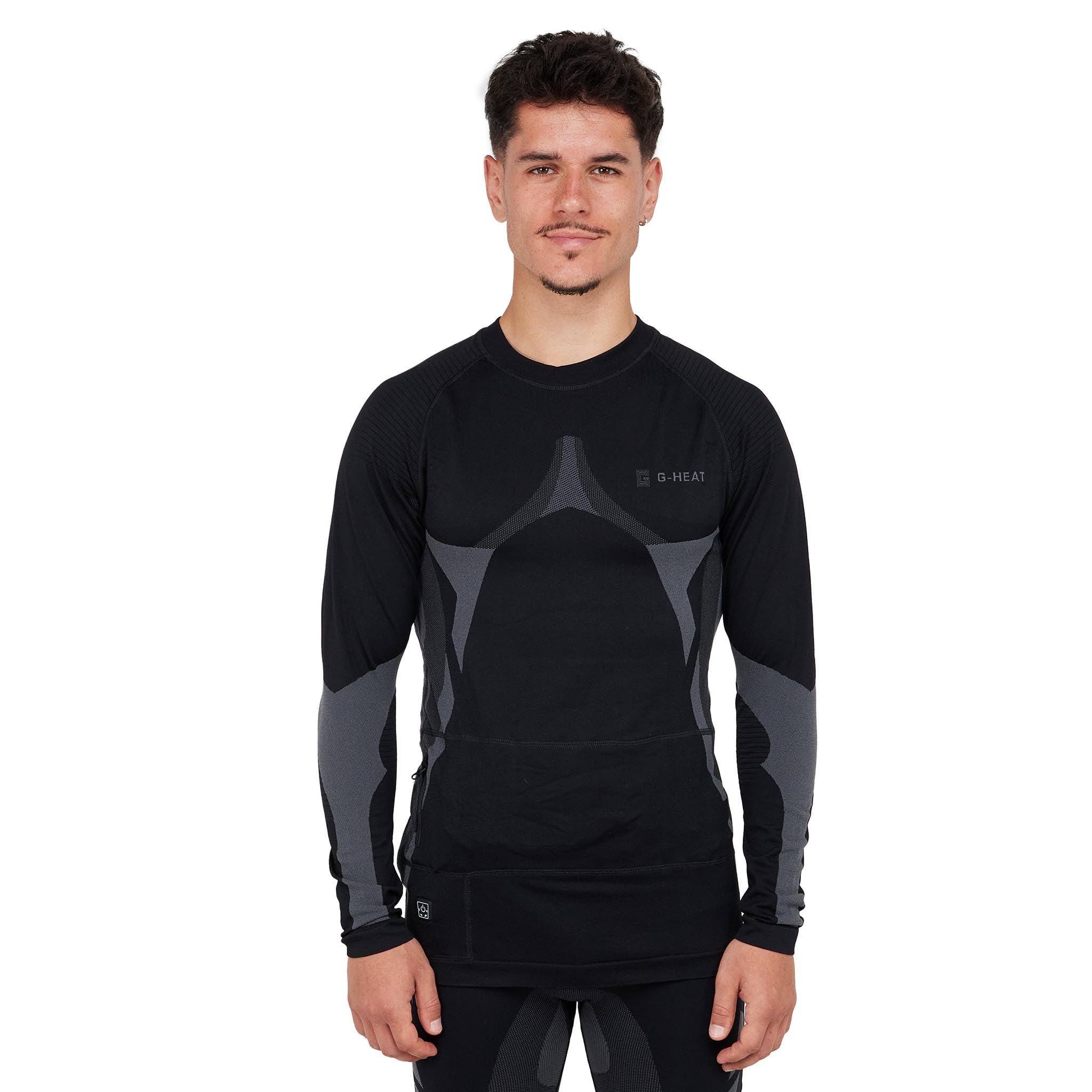 G-HEAT - Maglietta a maniche lunghe riscaldata, unisex, traspirante, elasticizzata. Usi: sport, tempo libero e lavoro all'aperto. Fornito con batteria e cavo di ricarica
