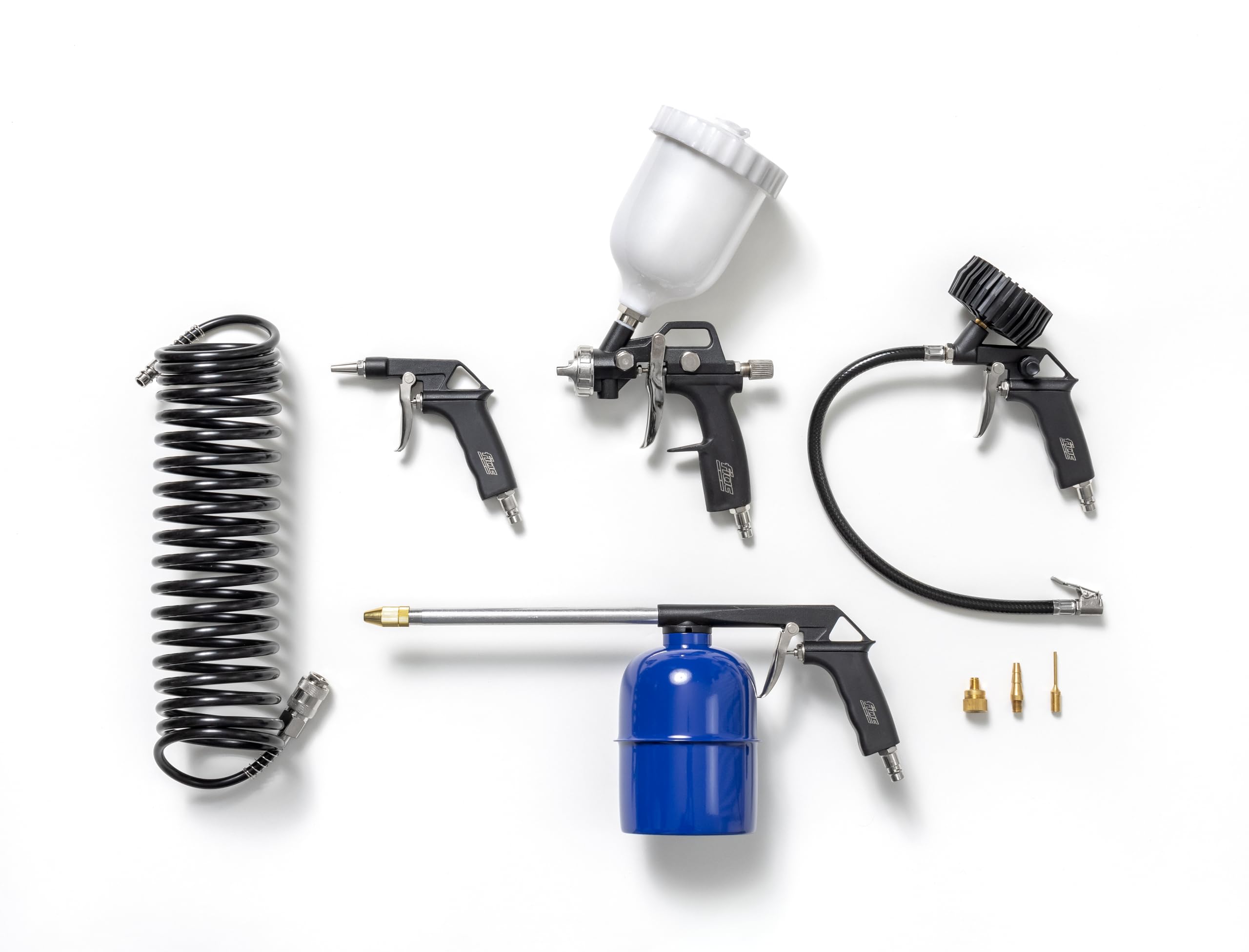 Kit de accesorios FIAC de 8 piezas para compresor, que incluye pistola de inflado, 3 boquillas adaptadoras y manguera, pistola de soplado, pistola de lavado, pistola de pintura
