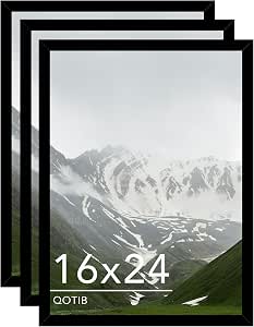 QOTIB 24x30 Picture Frame Black - Wood Poster Frame For Wall Hanging, Horizontal Or Vertical