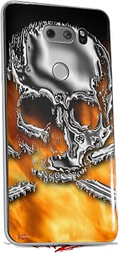 Skin Decal Wrap Compatible with LG V30 Chrome Skull on Fire
