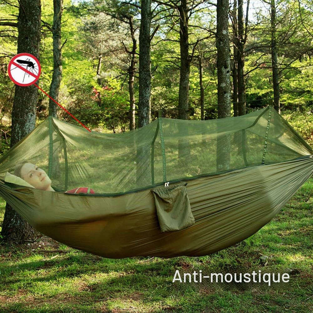 Hamac de camping pour 2 personnes avec filet, tente, sangles d'arbre, robuste, étanche, léger, en nylon pour randonnée, voyage, plage, survie, jardin