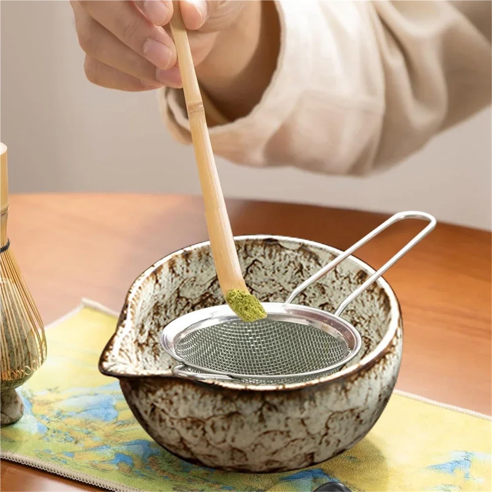 Juego de 6 licuadoras de matcha con batidor, cepillo, cucharilla y horno for tienda de bebidas, herramientas for preparar té. Juego de Té Matcha(White 6pcs)
