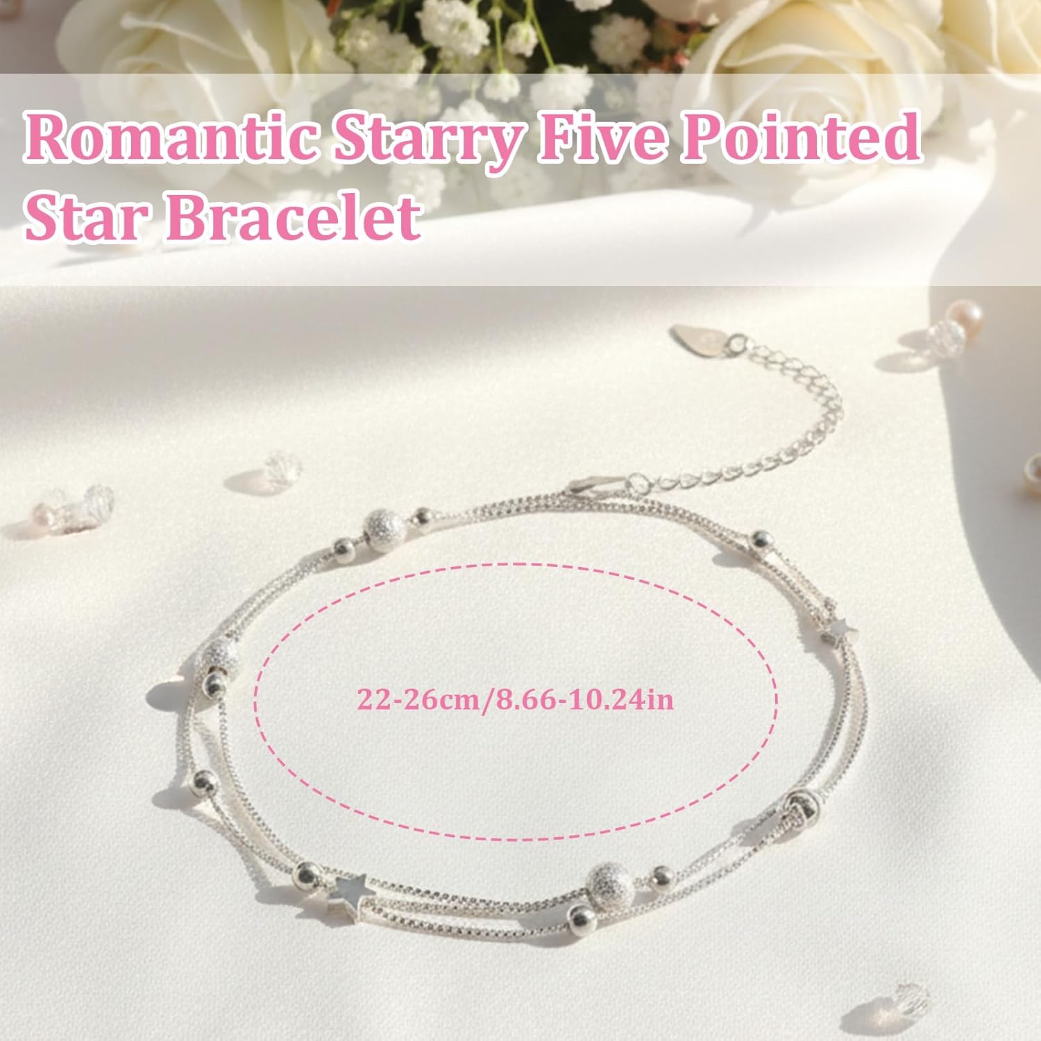 TIESOME Elegant Mini Stars Bead Charm Bracelet, 925 Sterling Silver Layered Bracelets Adjustable Friendship Link Bracelet Fashion Jewelry for Women Gifts - Image 2