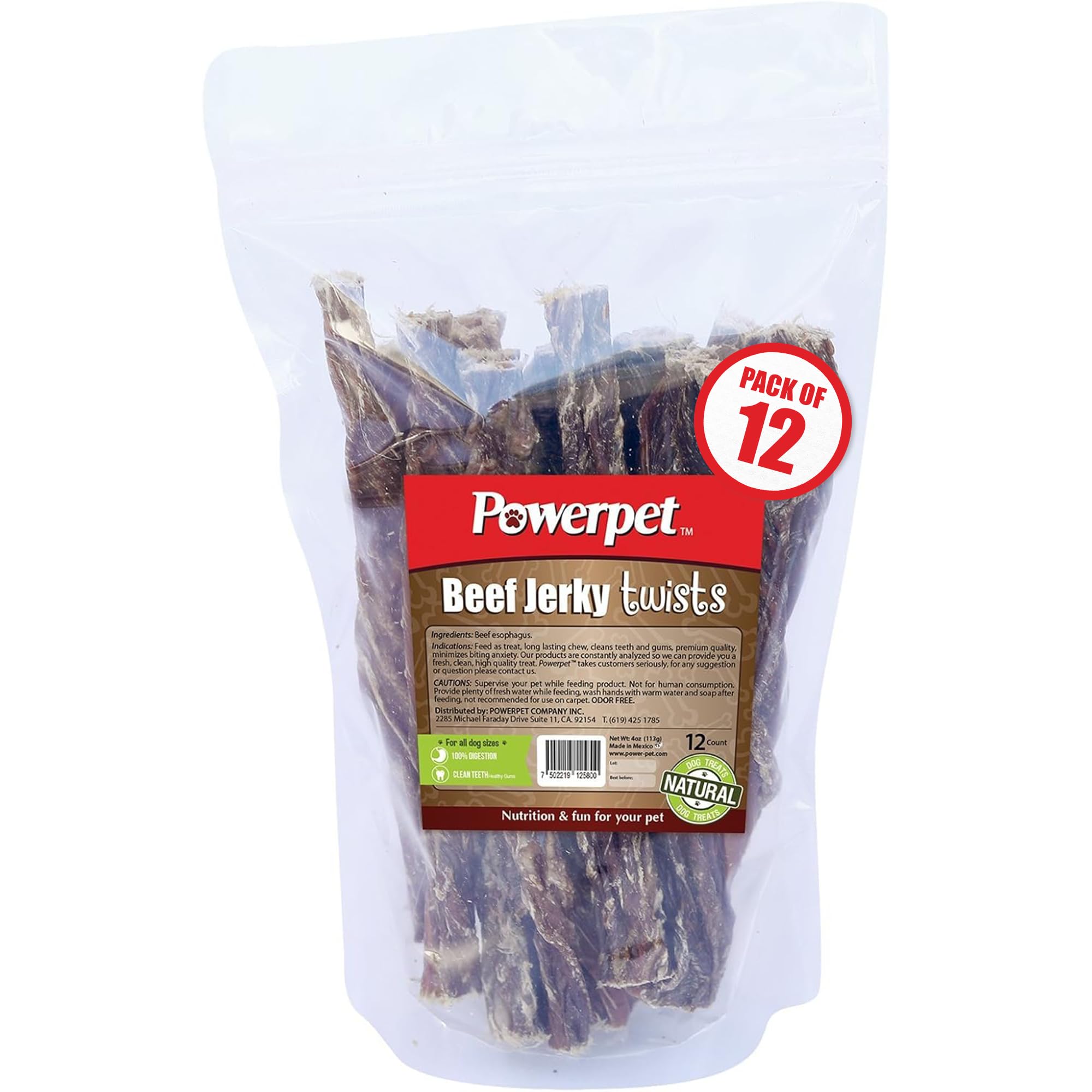 Powerpet Treats Beef Jerky Twists - 100% Natural Dog Chews - High Protein, Low Fat - Made from Premium Beef Esophagus - Promotes Dental Health -