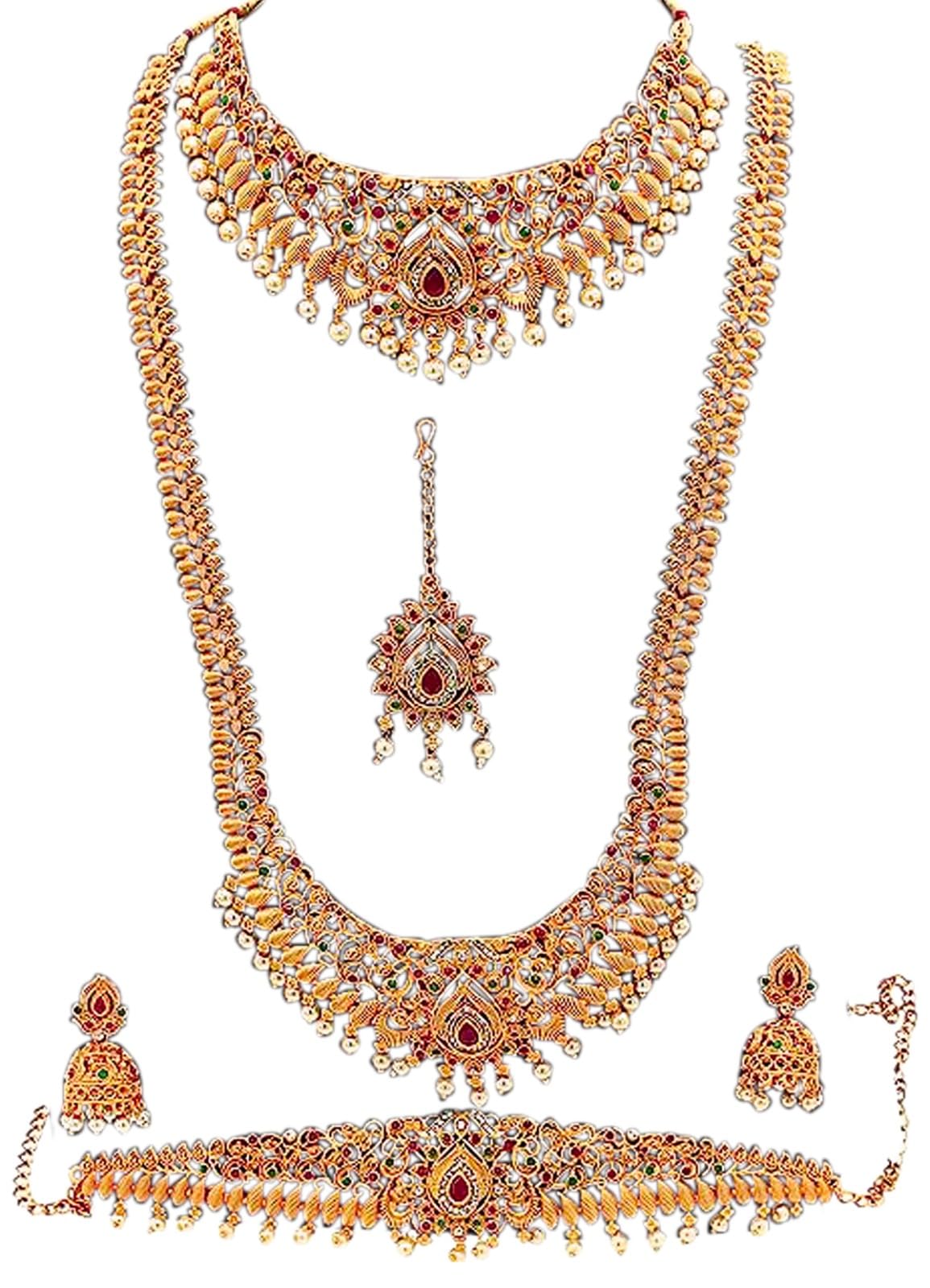 Nagneshi Art- Necklace Set for Women,Matte Finish Bridal Jewellery Set, Wedding Collection Necklace Earring, for Women-2 Neckless, 1 Pair Earring, 1 Maang Tikka, 1 Kamarband (B0BV3FBL81) Amazon Price History, Amazon Price Tracker