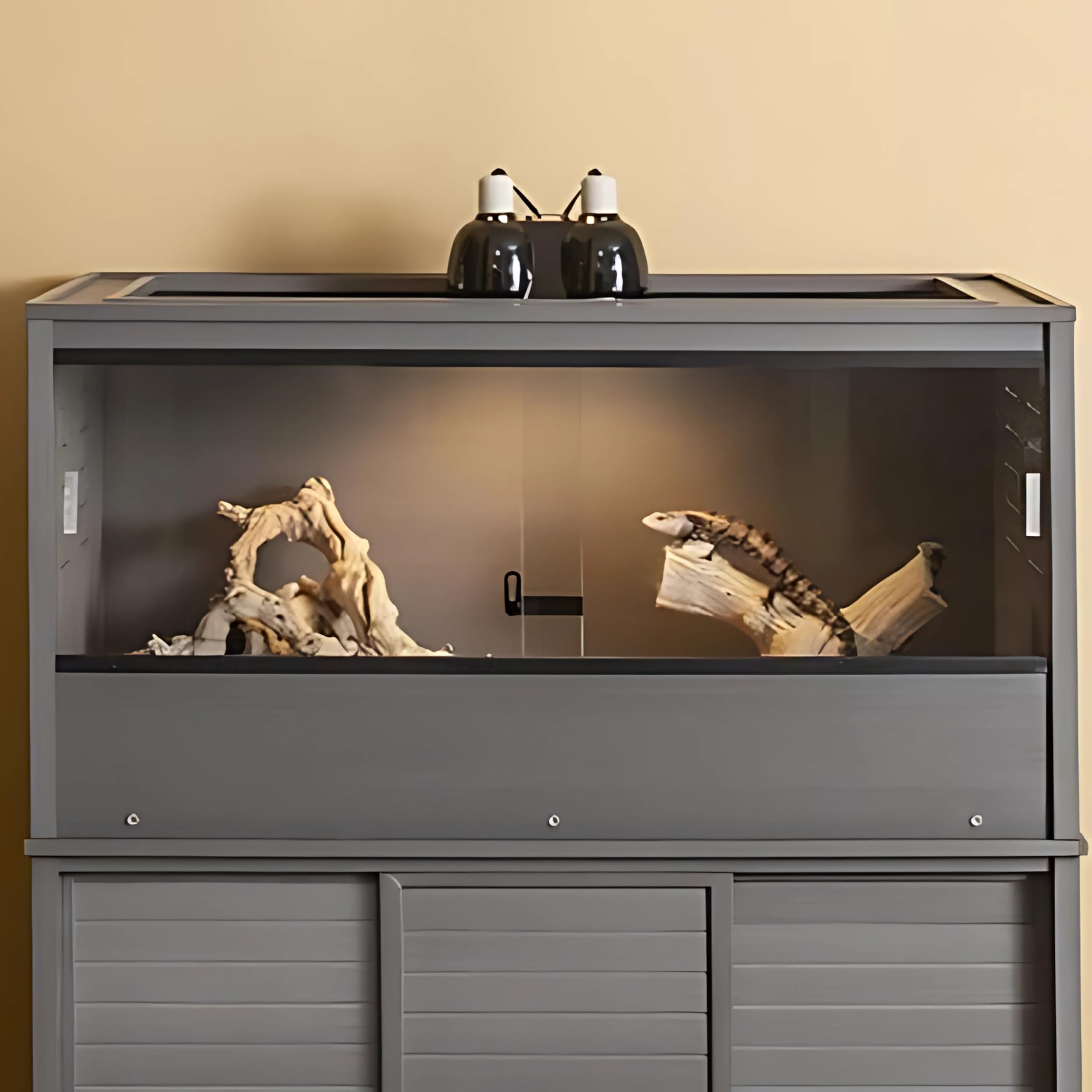 Terrario Grande para Reptiles y Otros pequeños Animales Mojave - 122x61x58cm - Decorativo para Interiores (Gris)
