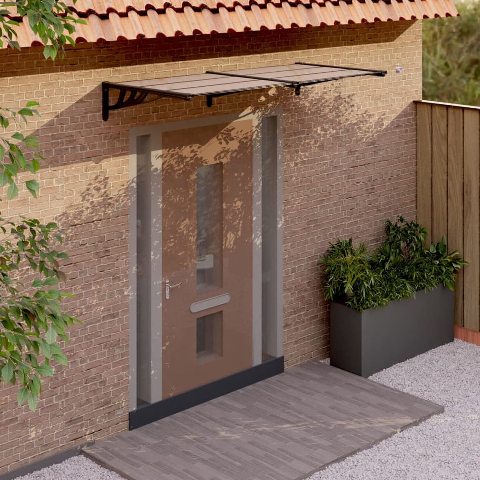 IKAYAA Marquesinas Exterior para Puertas y Ventanas de Aluminio, Tejadillo de Protección, Cubierta de Policarbonato,Toldo de Entrada de Porche, Dosel de Techo, 199 x 90 cm,Negro