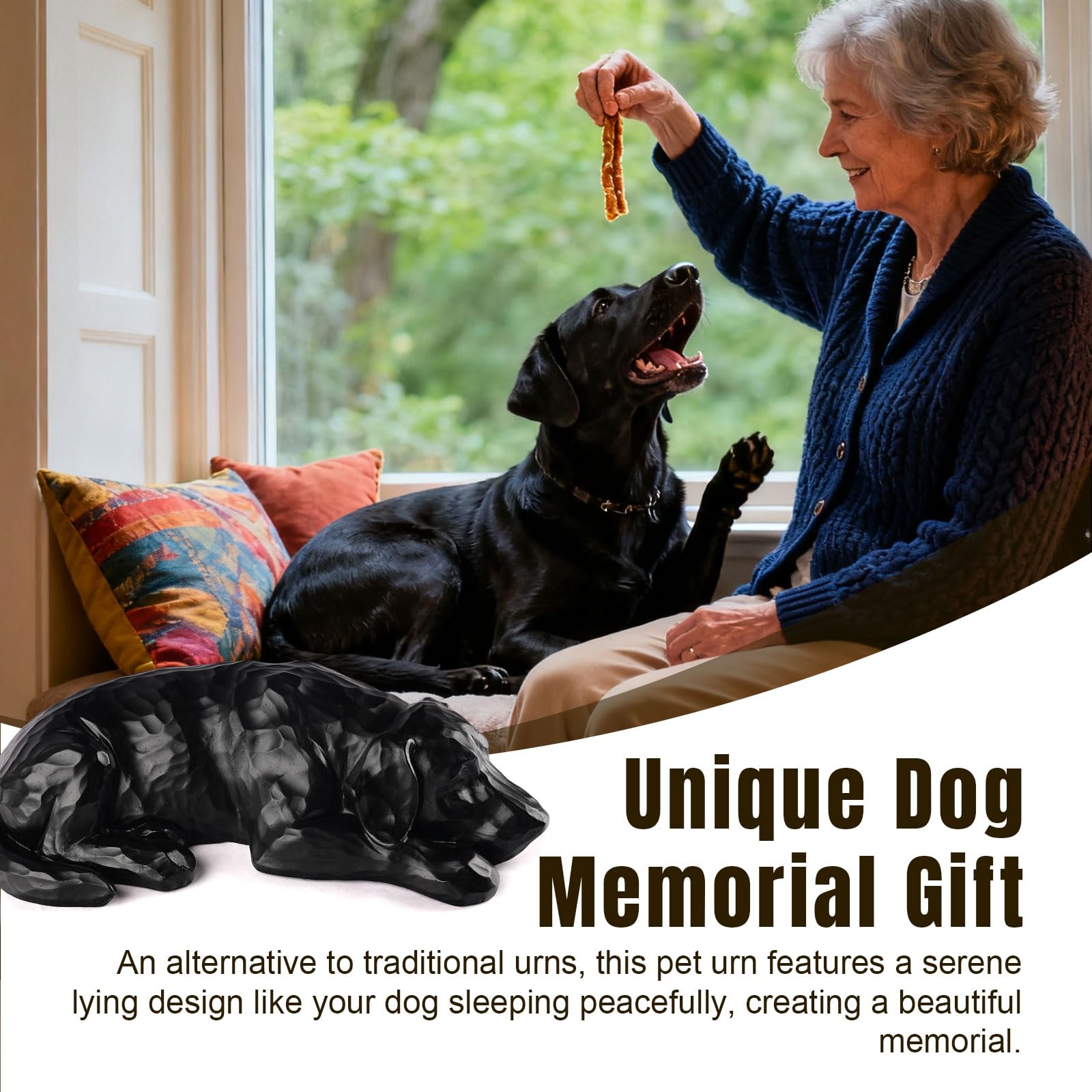 Regalo commemorativo per cani - Urna per ceneri in resina scolpita, regalo di simpatia per la perdita di un cane, ricordo commemorativo per animali domestici (Nero)