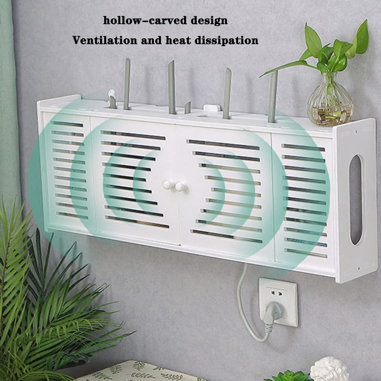 Router Regal WLAN-Aufbewahrungsbox STB-Speicher Multifunktionsregal Desktop-Speicher Kostenlose Lochwandhalterung Wandschmuck Wohnzimmer TV Wand (Color : Weiß, Size : 76 * 12 * 28cm)