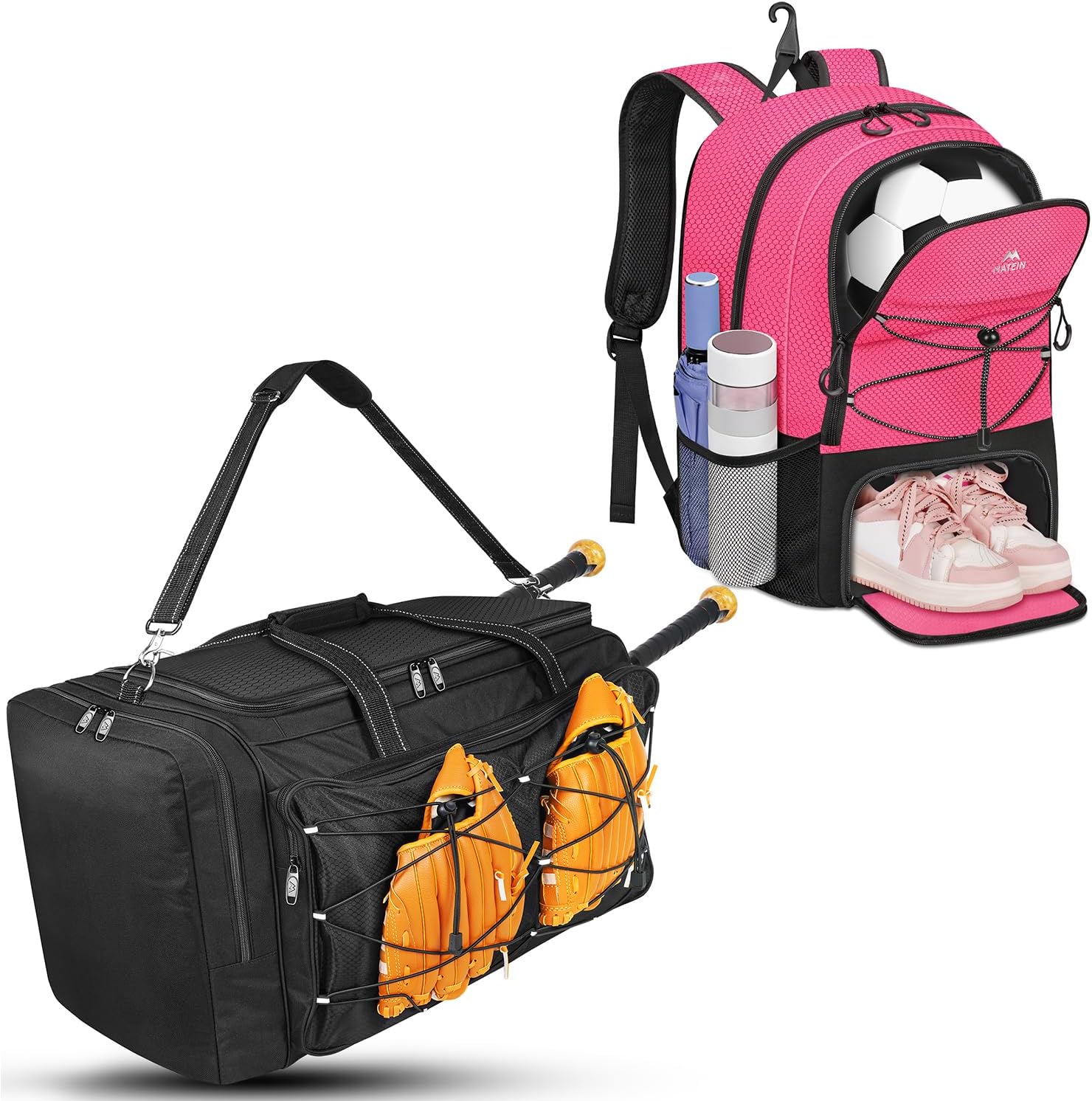 MATEIN Soccer Bags, Large Basketball Backpack with Ball & Shoes Compartment, Baseball Bag, Extra Large Catchers Gear Bag for Baseball Equipment