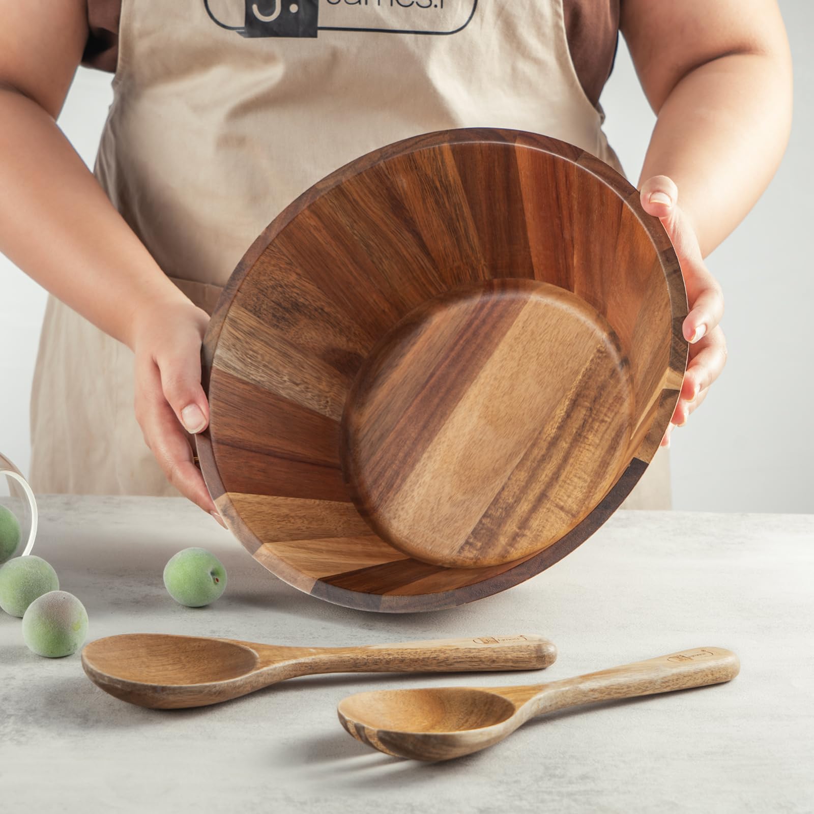 Salatschüssel Holz Set 3-teilig, inkl Salatbesteck,Obstschale, Geschirr,Obstkorb, Holzschale, Bowl Deko Schalen aus Akazienholz vielseitige Servierschale Große Salatschüssel Set