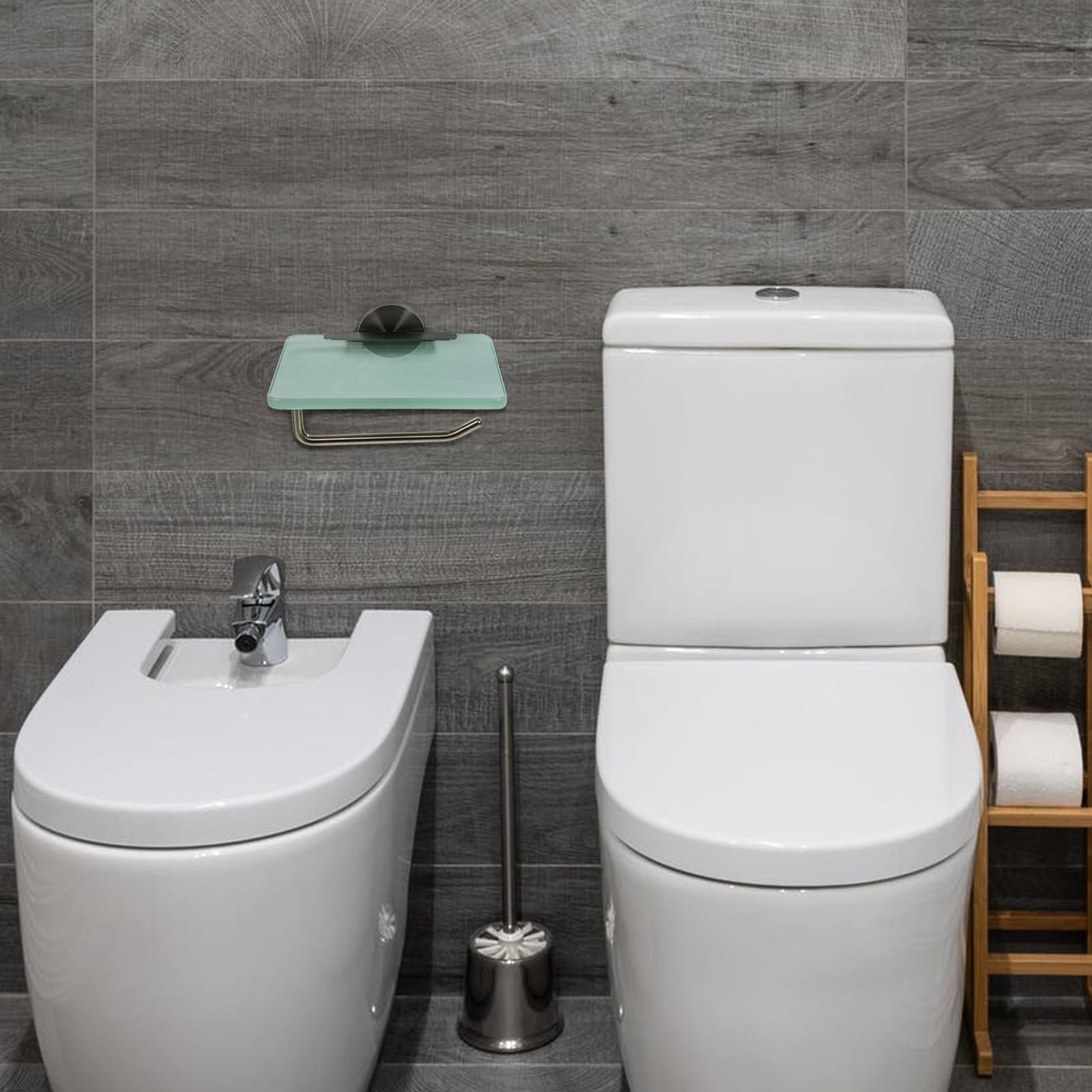 FOMIYES Portarotolo Mensola in Vetro da Muro in Acciaio Inossidabile Design Salvaspazio e Alta Stabilità per Bagno e Soggiorno Moderno