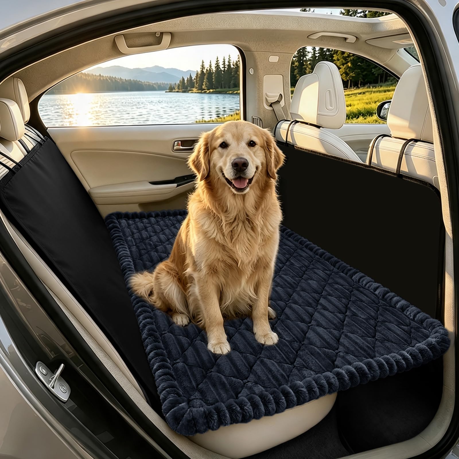 SYLC Dog Bed for Car Back Seat, Non-Slip Car Seat Cushion Cover Soft Plush