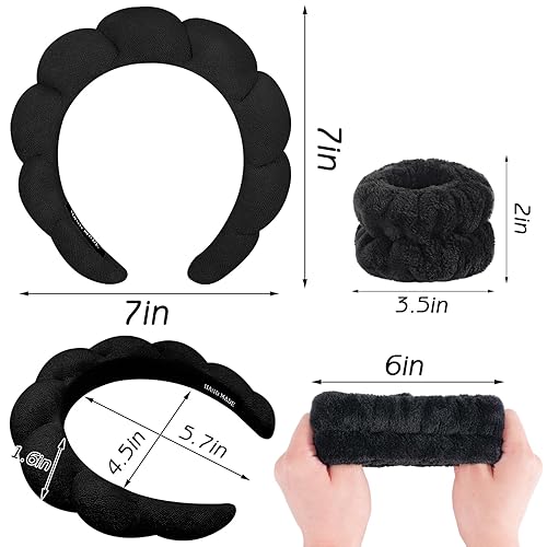 Miniatura 6 de Zkptops Diadema de spa para lavar la cara, juego de esponja, maquillaje, cuidado de la piel, tela de terciopelo con burbujas, suave, para mujeres y