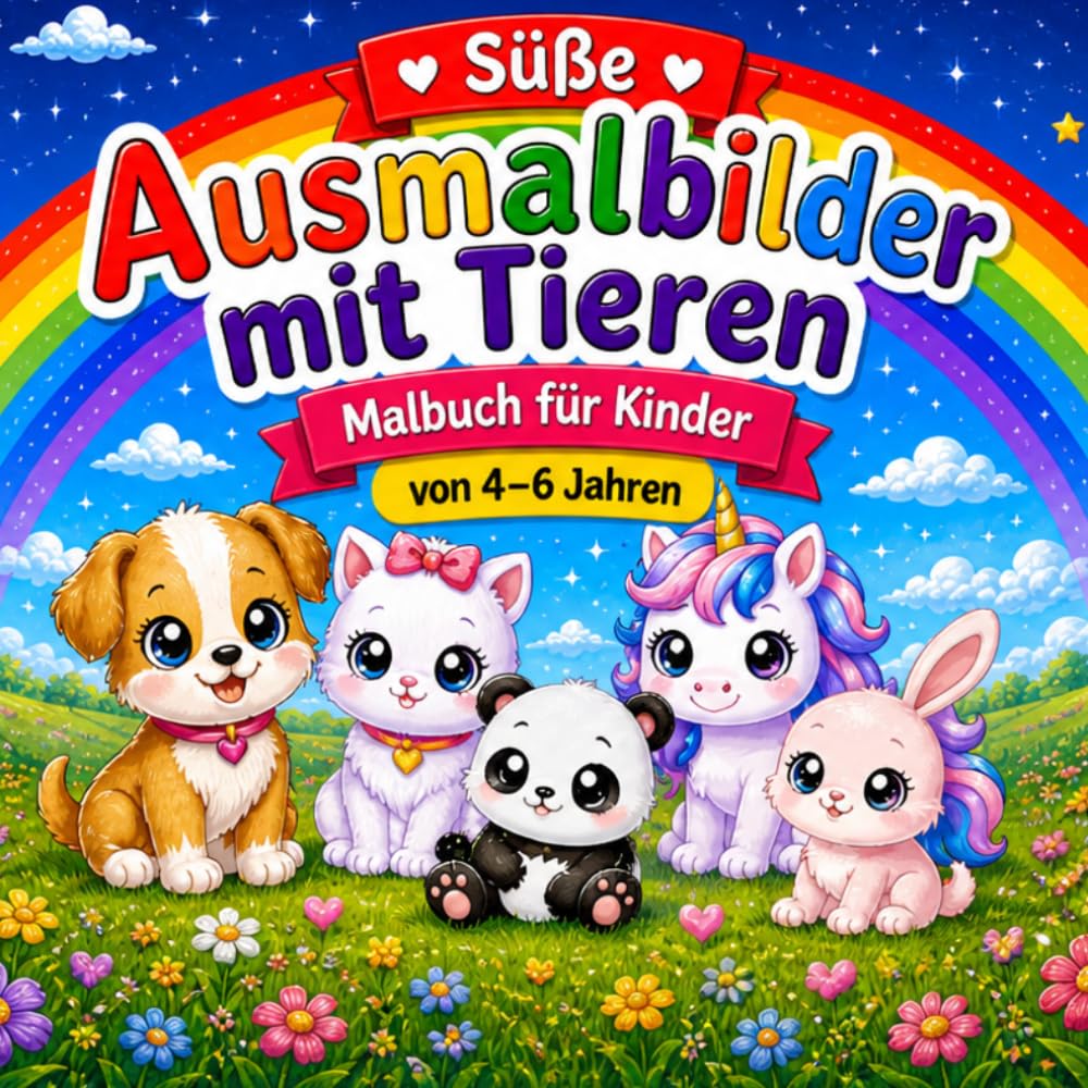 Süße Ausmalbilder mit Tieren für Kinder: Malbuch für Kinder von 4-6 Jahren:30 einfache und niedliche Motive für Mädchen und Jungen