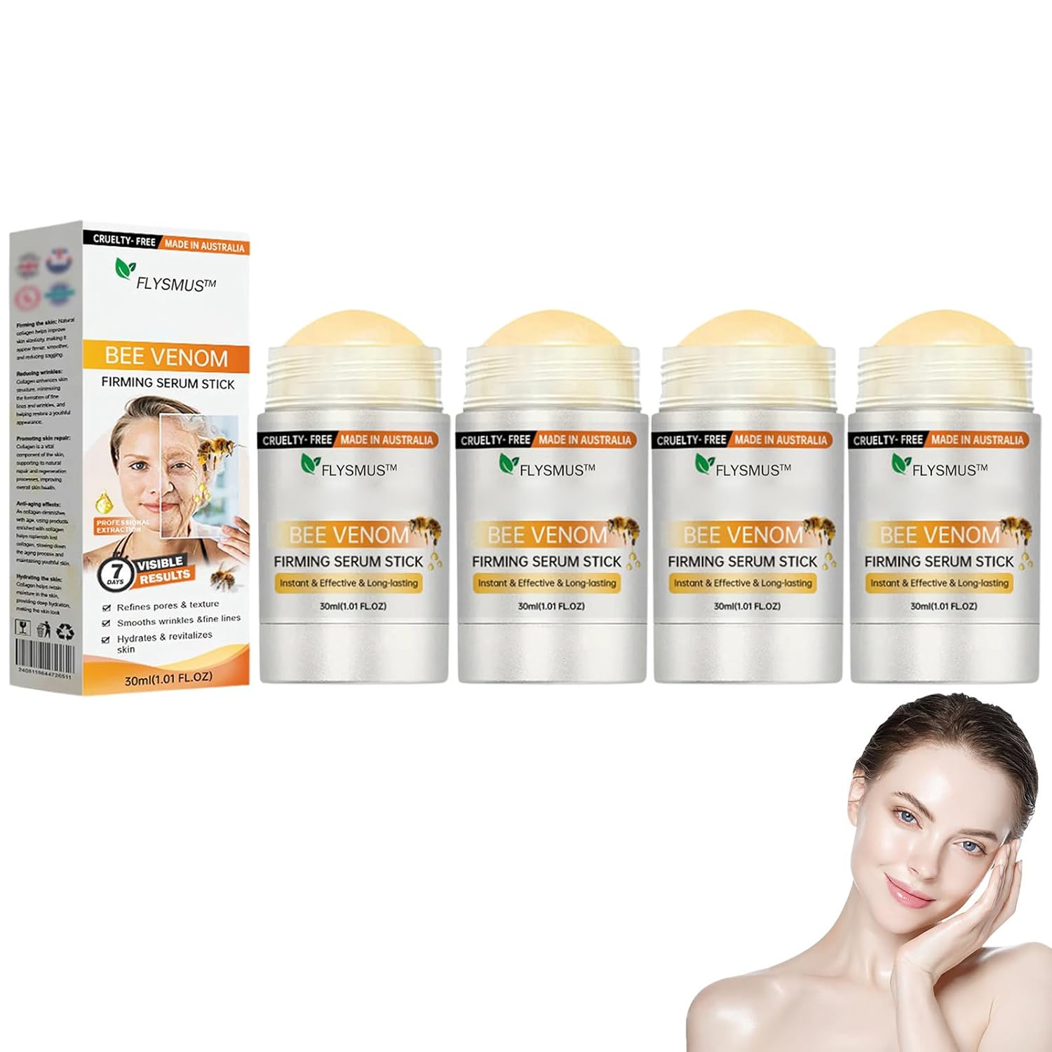 Flysmus Bee Venom Firming Serum Stick, Advanced Firming & Wrinkle-Reducing Cream, Restore Skin Elasticity, Moisturizing, Lifts, Plumps, Natural Serum for All Skin Types (3PC)