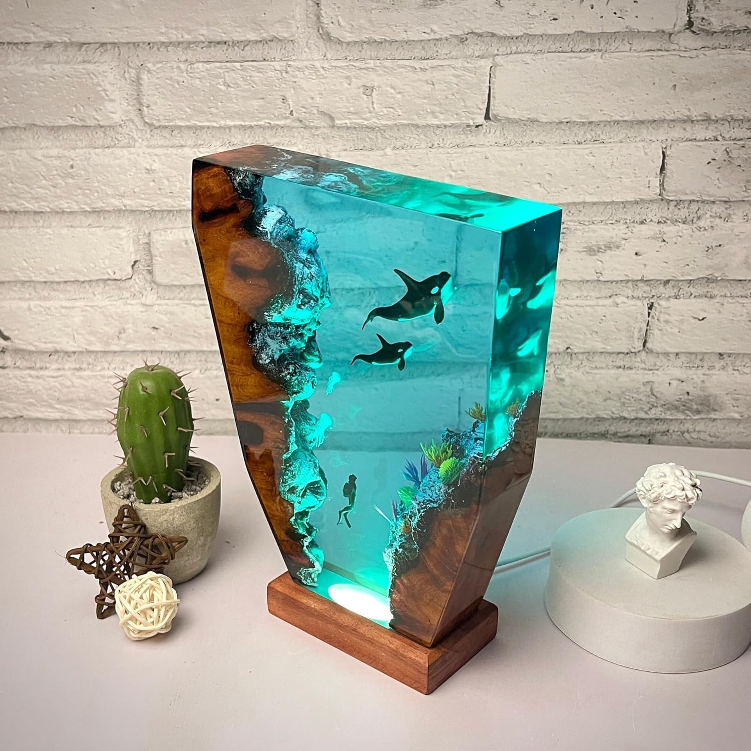 Taucher-Nachtlampe, Ozean Lampe, Nachttischlampe Aus Epoxidharz, Diorama Mit Ozean Thema, Ozean Lampe Aus Kunstharz, Bürodekoration, Schlafzimmerdekoration