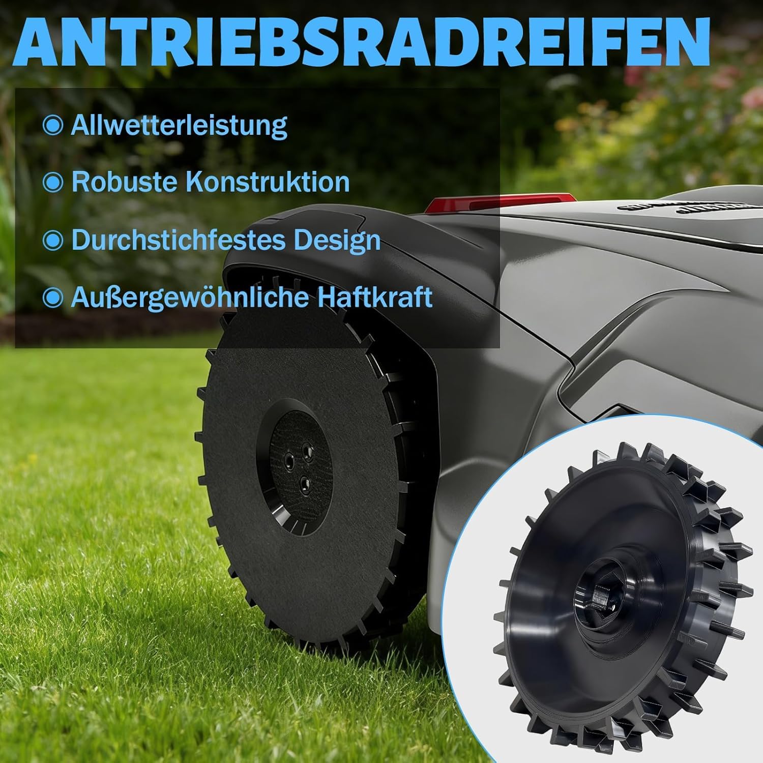 Antriebsrad Reifen Rad Ø183mm, 2 Stücke Mähroboter Antriebsräder, kompatibel mit Husqvarna Automower 105 305 308 Mähroboter 574465104